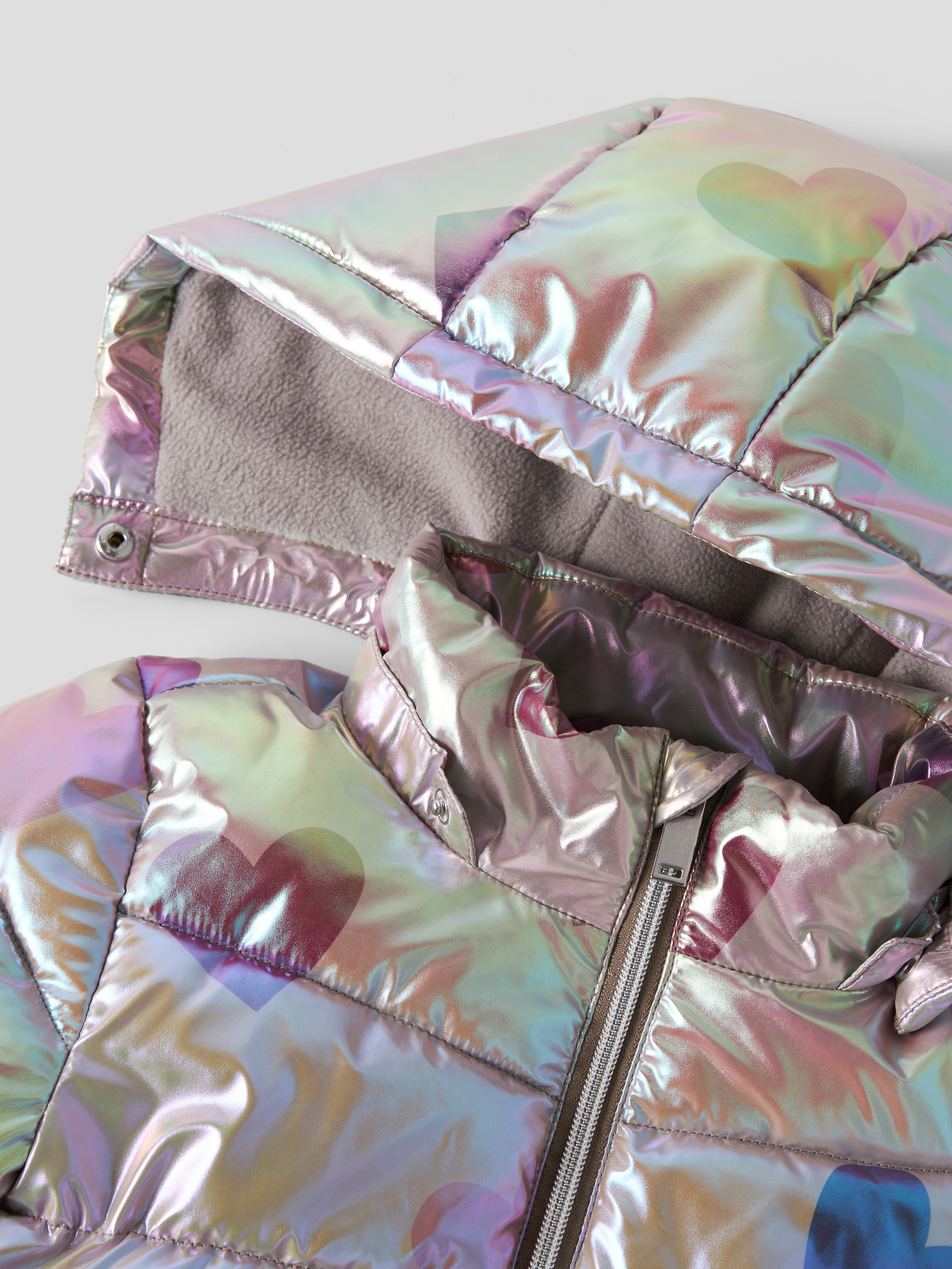 Name It Steppjacke »NMFMOLINA PUFFER JACKET SHINY AOP« mit Kapuze Kunstfaser, glänzende Optik