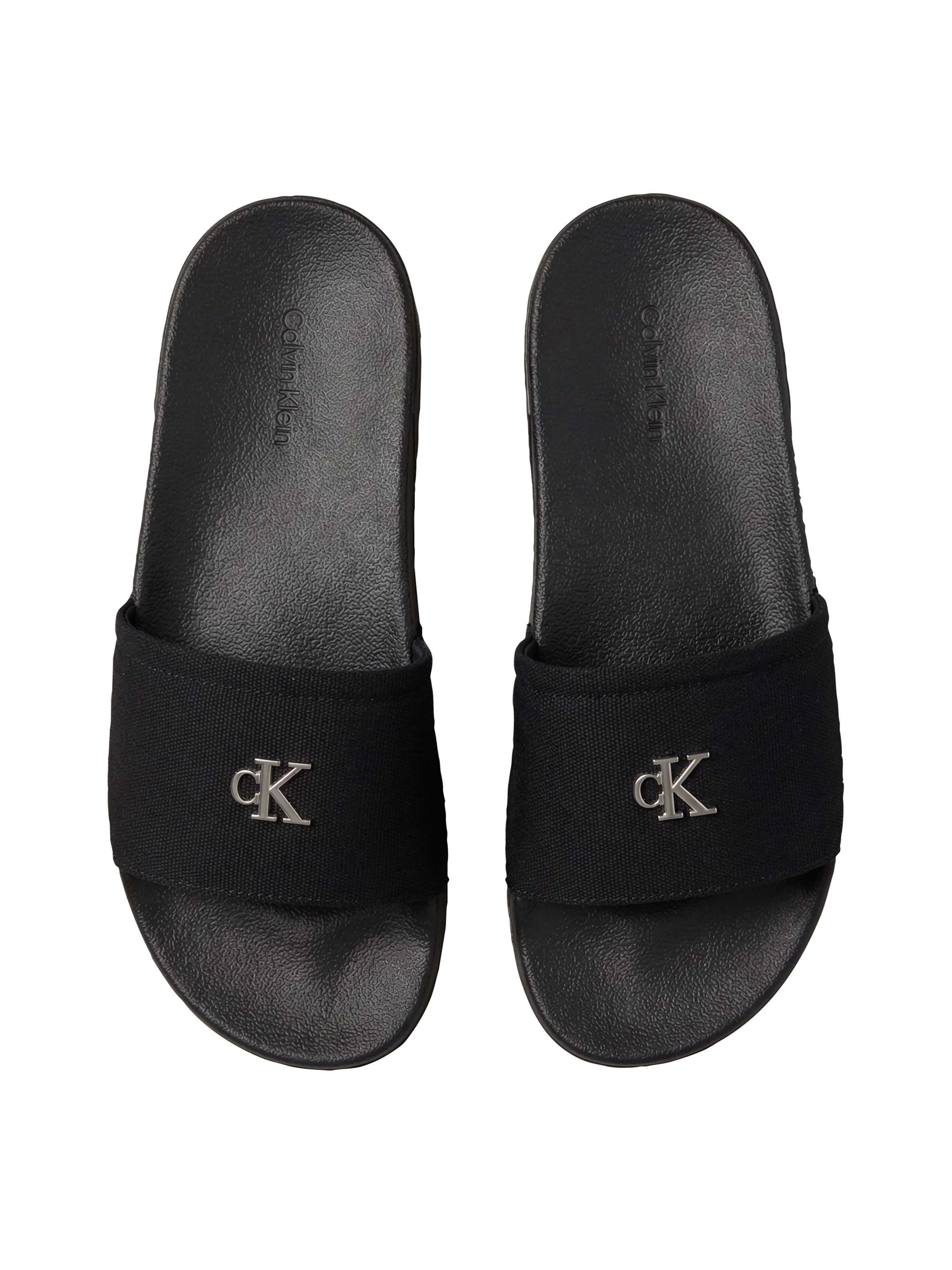 Calvin Klein Pantolette »ESS SLIDE CANVAS HDW«  Strandschuh, Badeschuh, Flat mit Logo