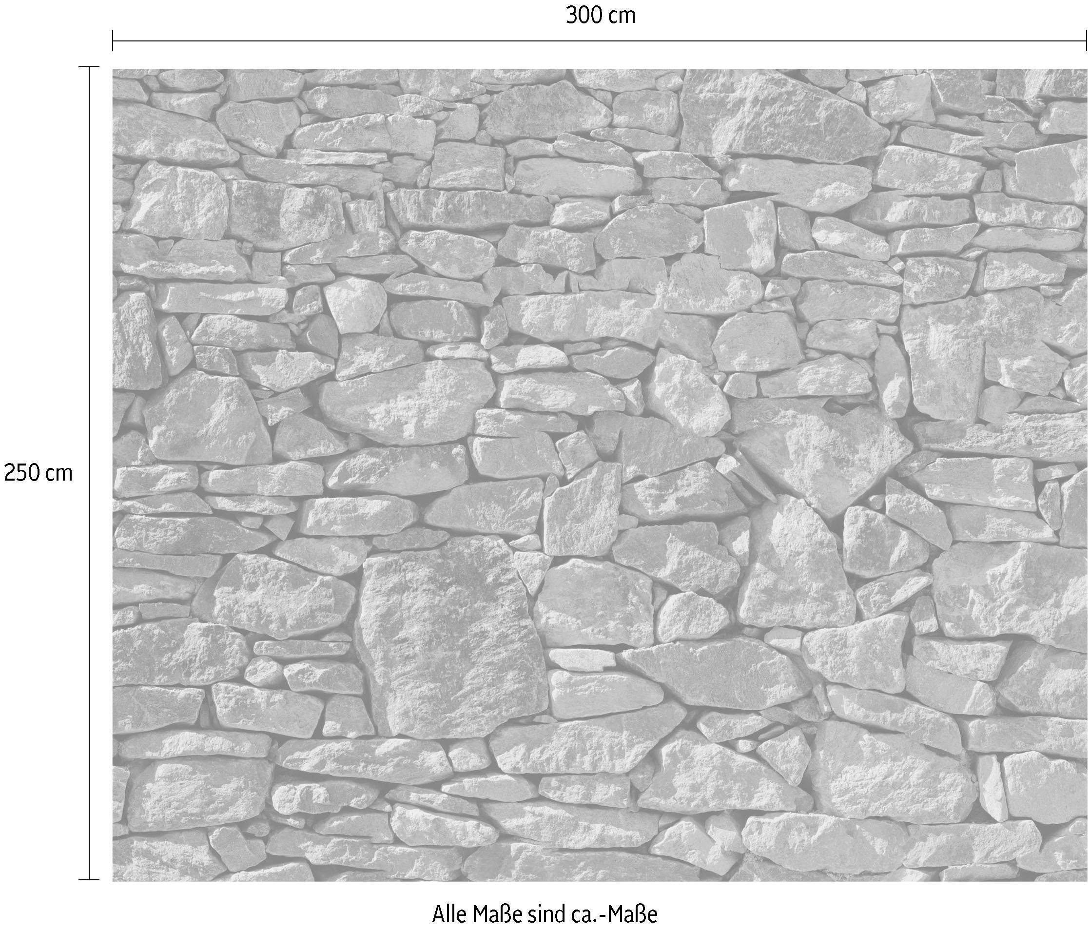 Komar Vliestapete »Digitaldruck Vlies - Stone Wall - Größe 300 x 250 cm«, bedruckt, Wohnzimmer, Schlafzimmer