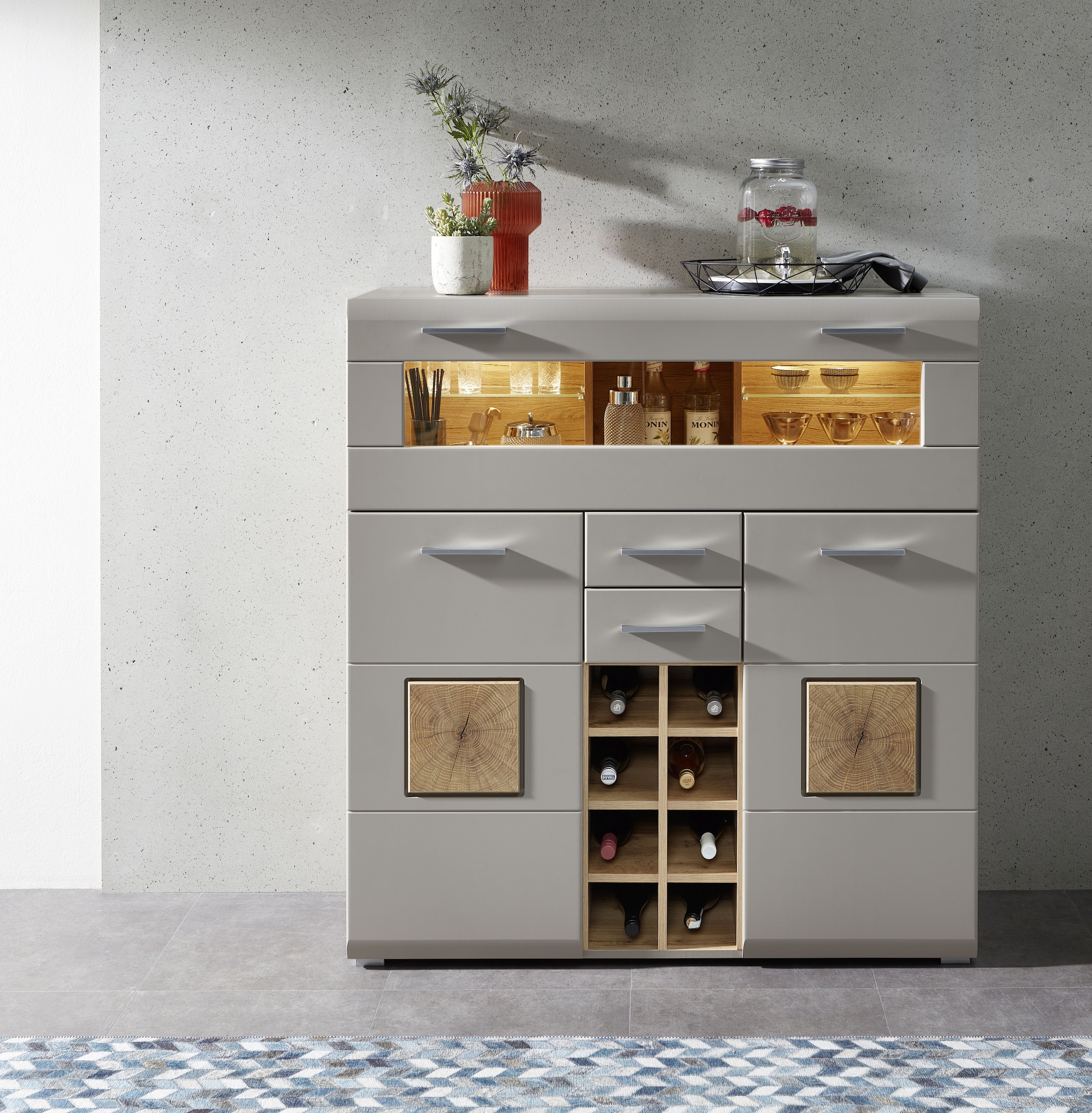 Innostyle Barschrank »FUN PLUS II«, 2 Holztüren, 19 Fächer, 1 Klappe, Softclose, ABS Kantenschutz