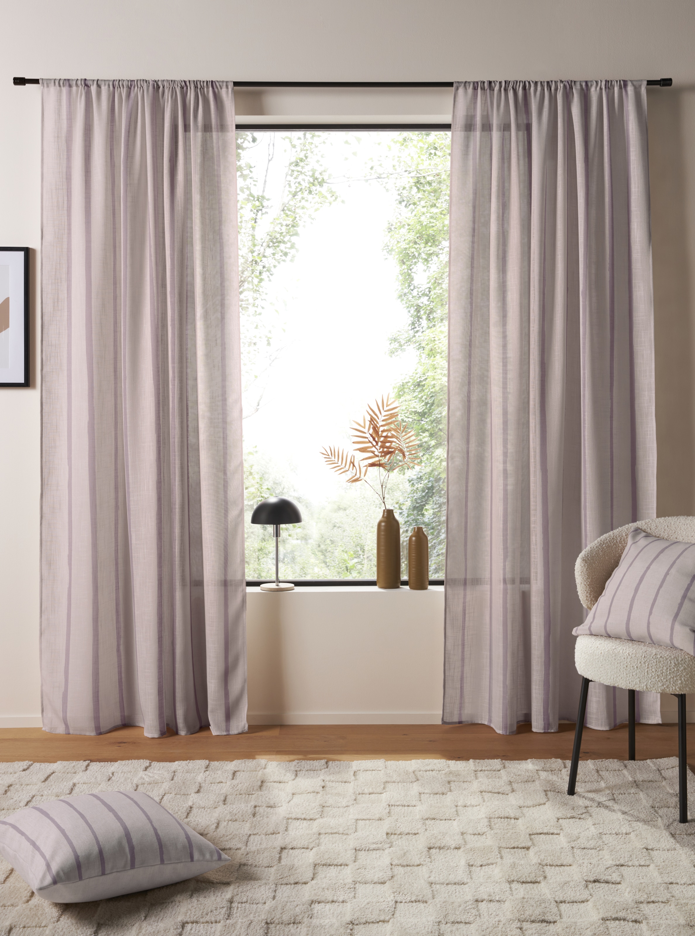 LeGer Home by Lena Gercke Gardine »Zayla« Stangendurchzug 1 Stk. tlg. Leinenoptik, Längsstreifen, Stangendurchzug, leichtes Material