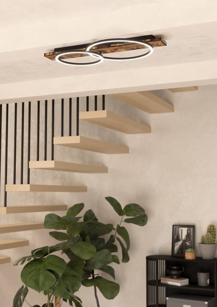 EGLO Deckenleuchte »BOYAL«, 2 flammig, Leuchtmittel LED-Modul | LED fest integriert, Deckenlampe, Küchenlampe, Flurlampe in Schwarz und Braun rustikal