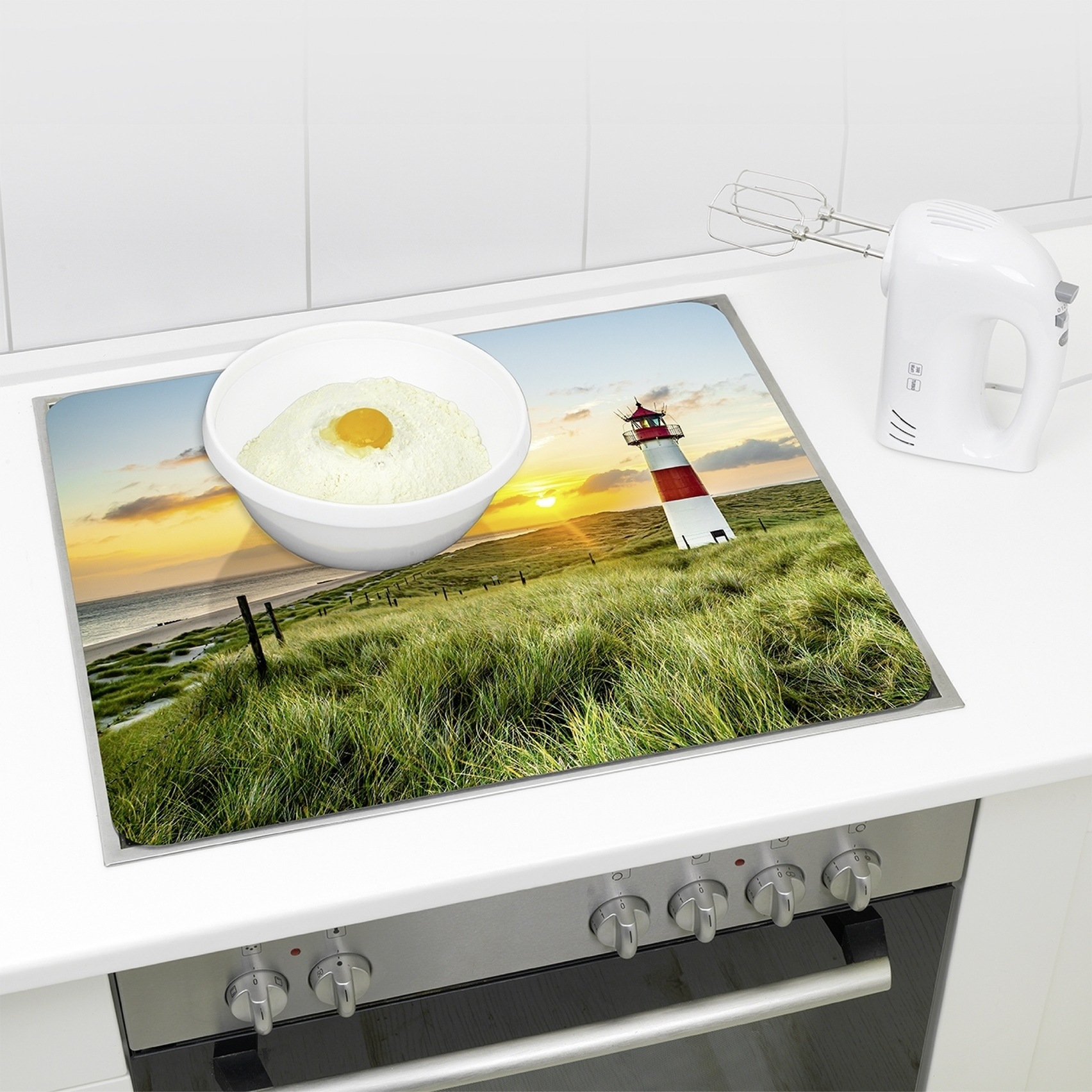 Maximex Schneide- und Abdeckplatte »Modell Leuchtturm« Spritzschutz, Herdblende, Schneidbrett, für Glaskeramik-Kochfelder