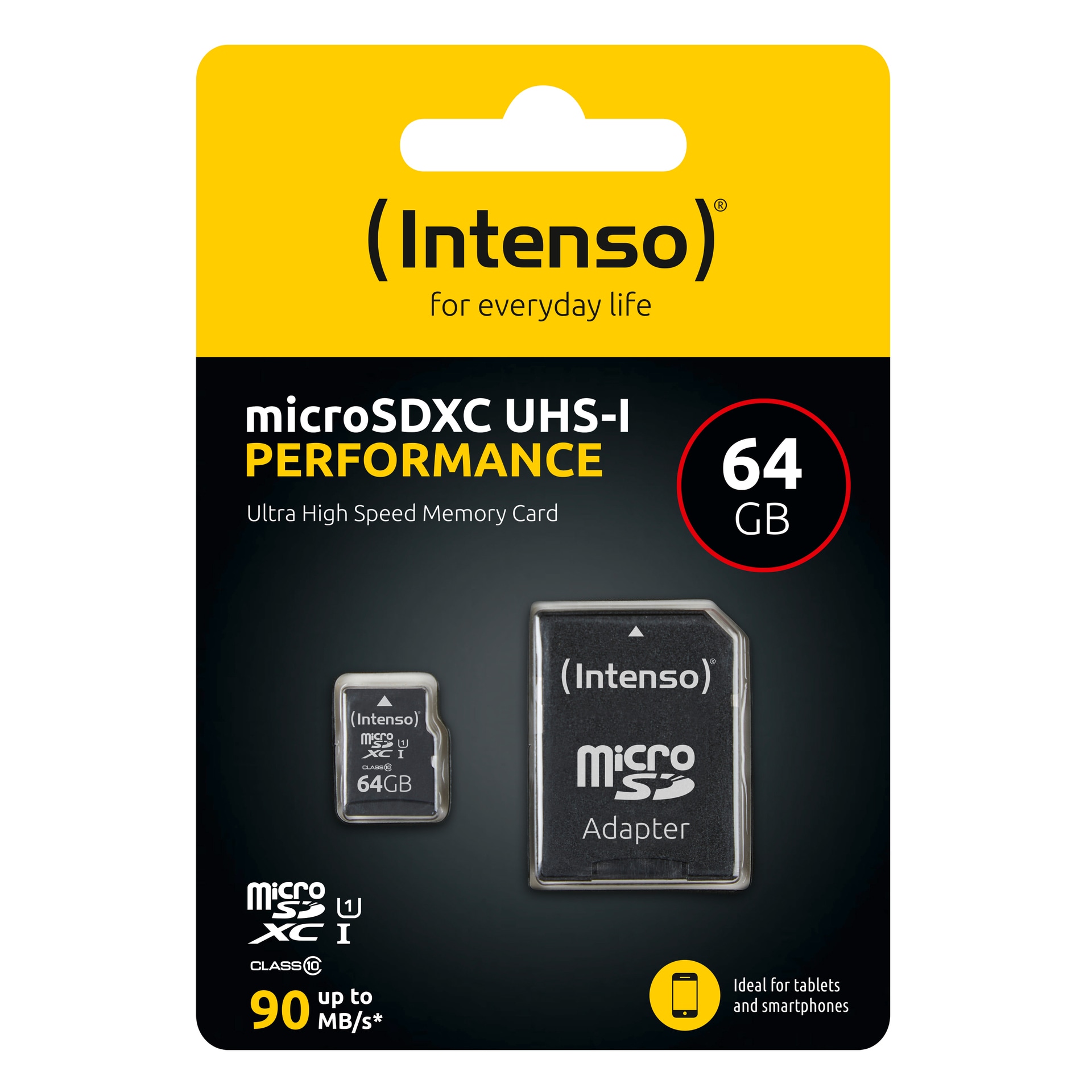 Intenso Speicherkarte »64 GB microSDXC UHS-I Performance«, (UHS-I Class 10 90 MB/s Lesegeschwindigkeit), inklusive SD-Adapter