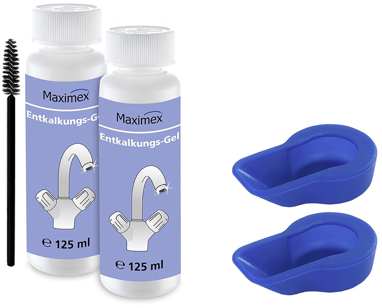 Maximex Reinigungs-Set »Anti-Kalk-Caps und Entkalkungsgel«, für Wasserhähne, Armaturen, Kacheln, Duschköpfe, je 125 ml, Zitrusduft