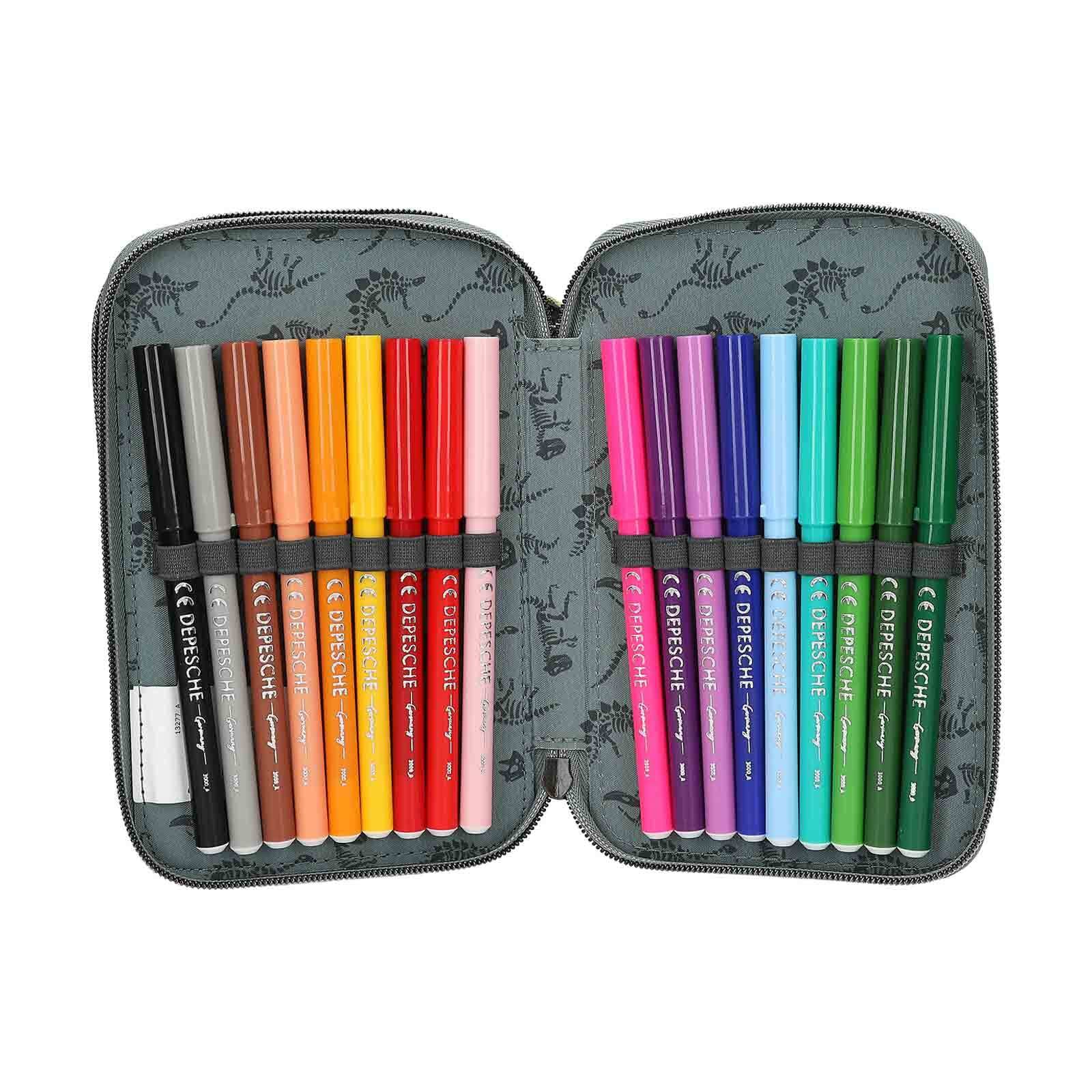 Depesche Buntstift »3-Fach Federtasche BITE inkl. Stifte Dino World 20 x 13 x 7,5 cm grau-grün«