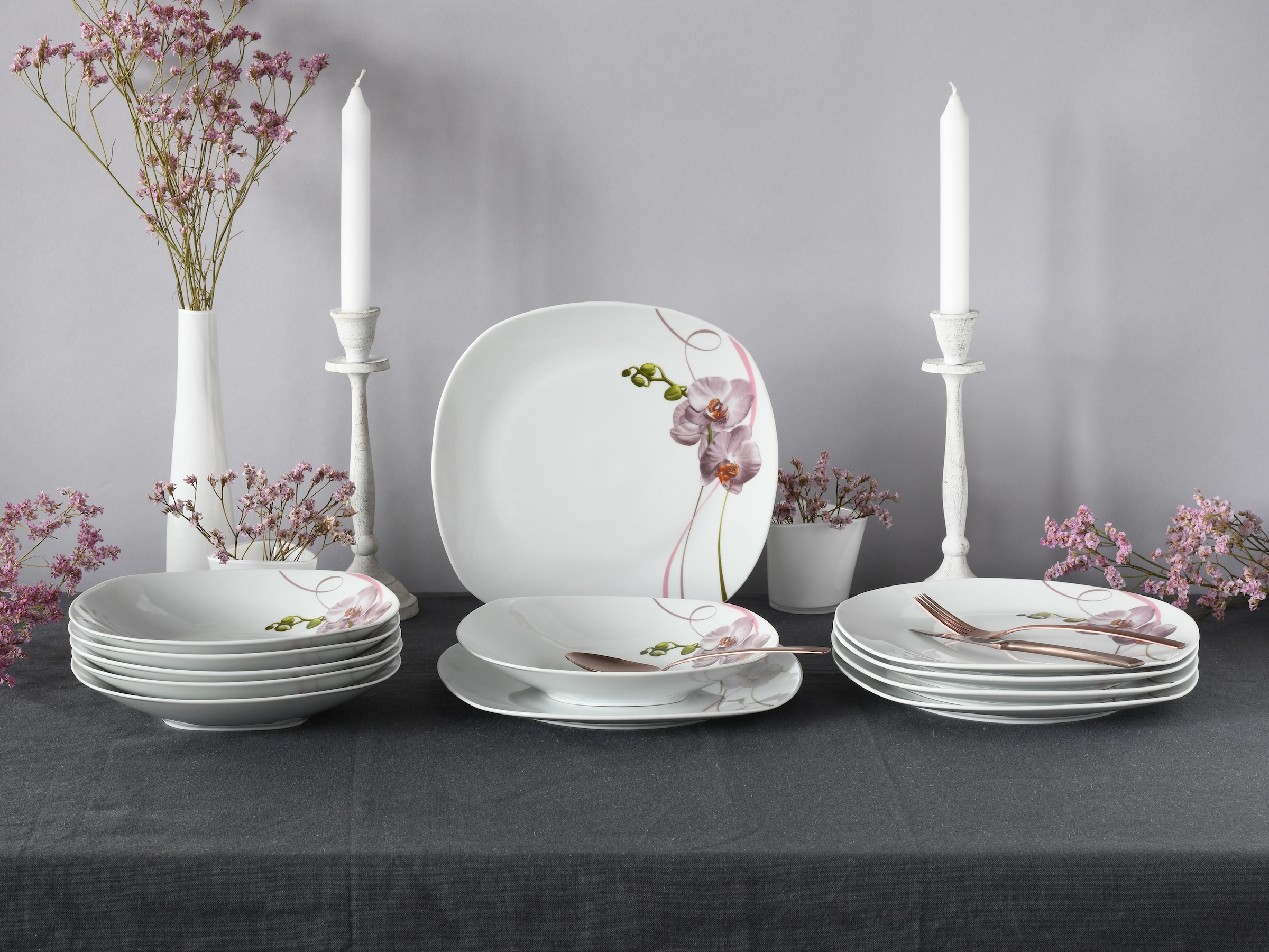 CreaTable Tafelservice »Square Orchidee, Tafel-Service 12-tlg« Fotorealistische Darstellung