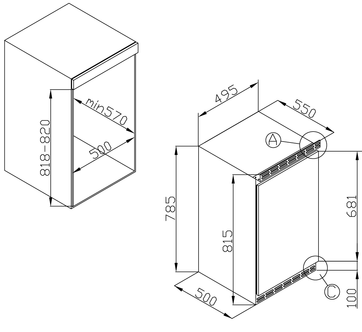 Amica Einbaukühlschrank »UKSD 361 951« 81,5 cm hoch 49,5 cm breit Unterbaukühlschrank mit Gefrierfach