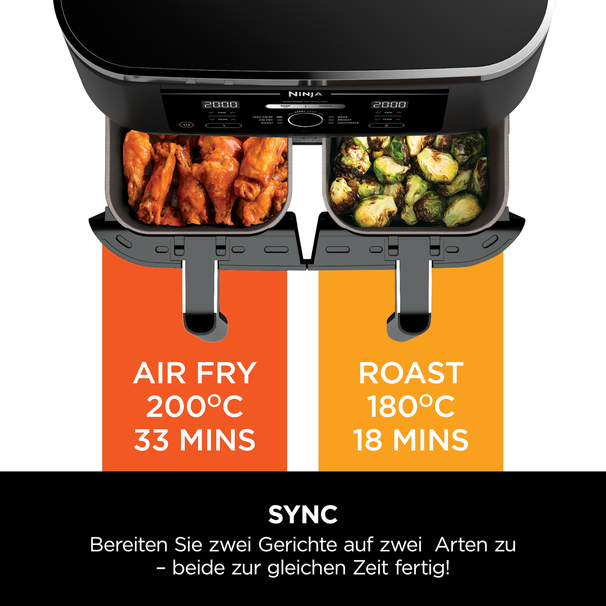 NINJA Heißluftfritteuse »Foodi AF400EU Dual Zone Airfryer«, 2470 W, Kapazität je 1,4 kg, incl. 2 Crisper Gittereinsätze