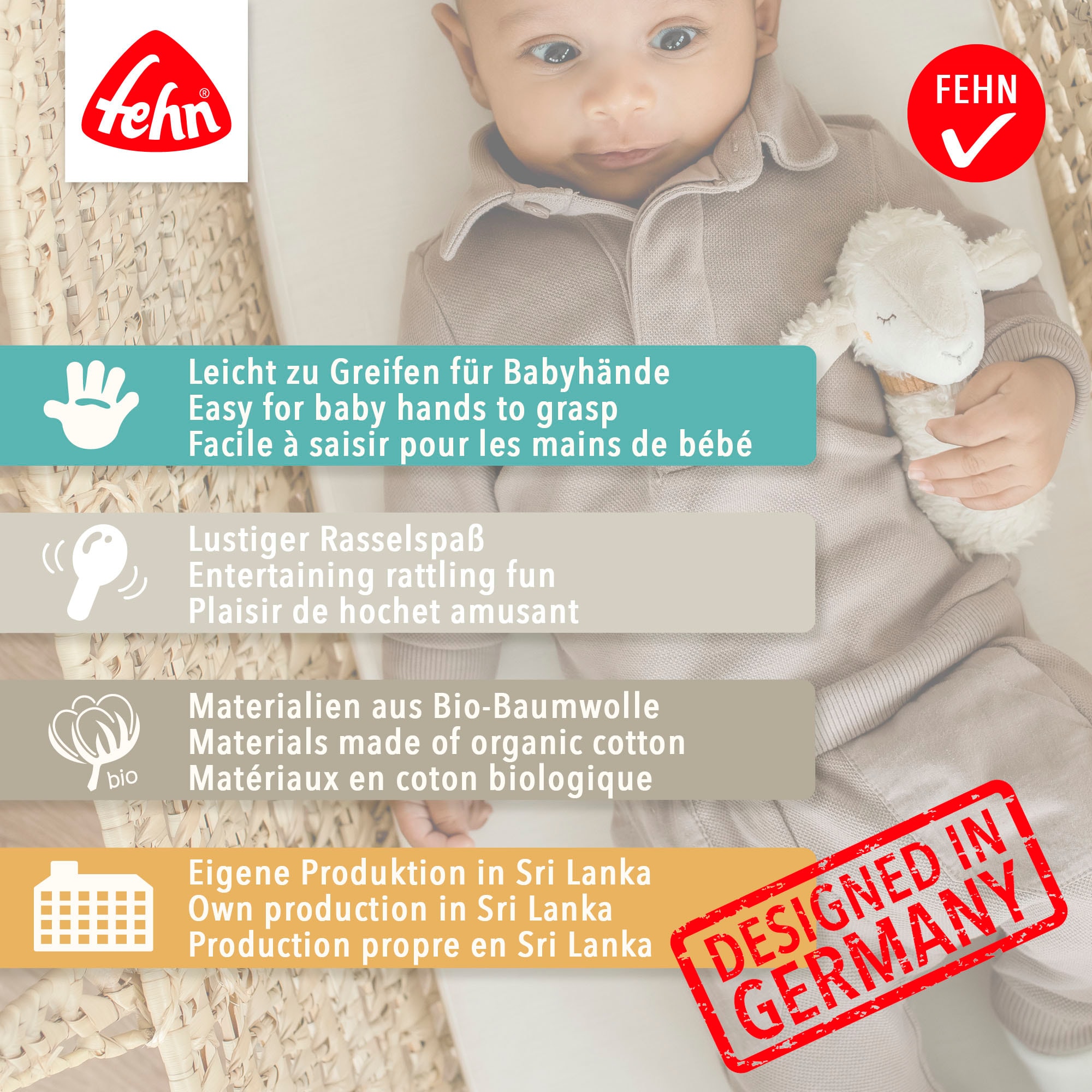 Fehn Greifspielzeug »Stoffball Hund NATUR«, Enthält Bio-Baumwolle