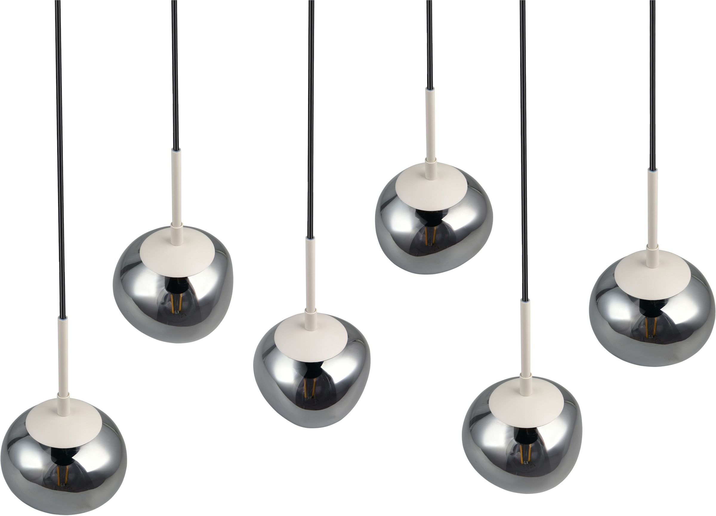 s.Oliver Pendelleuchte »ANJELLA, Hängelampe exkl 6x E14 max 10W, in warm grey + smoke Glas«, 6 flammig, Leuchtmittel E14 | Leuchtmittel wechselbar, mit mundgeblasenen Glas Lampenschirmen in rauchgrau, 150 x 90 x 30 cm