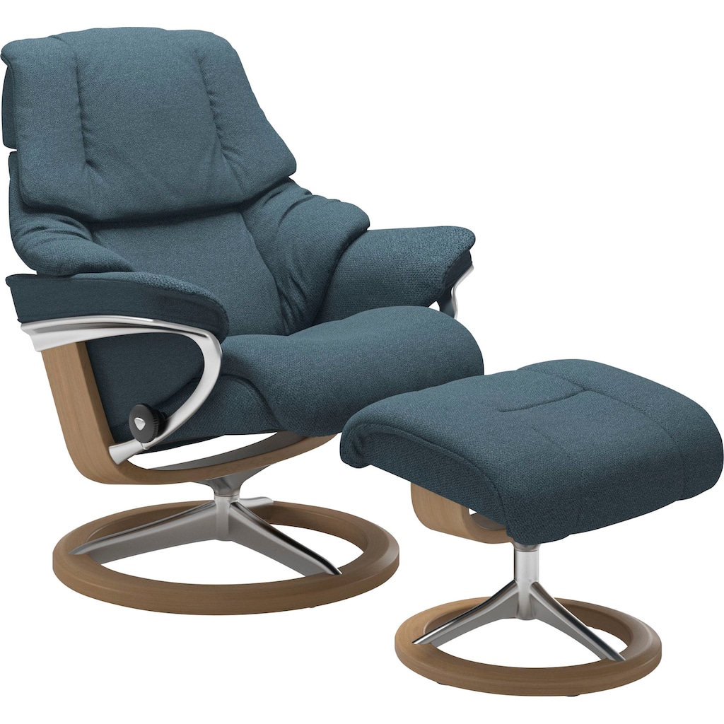 Stressless® Relaxsessel »Reno«, (Set, Relaxsessel mit Hocker), mit Hocker, mit Signature Base, Größe S, M & L, Gestell Eiche