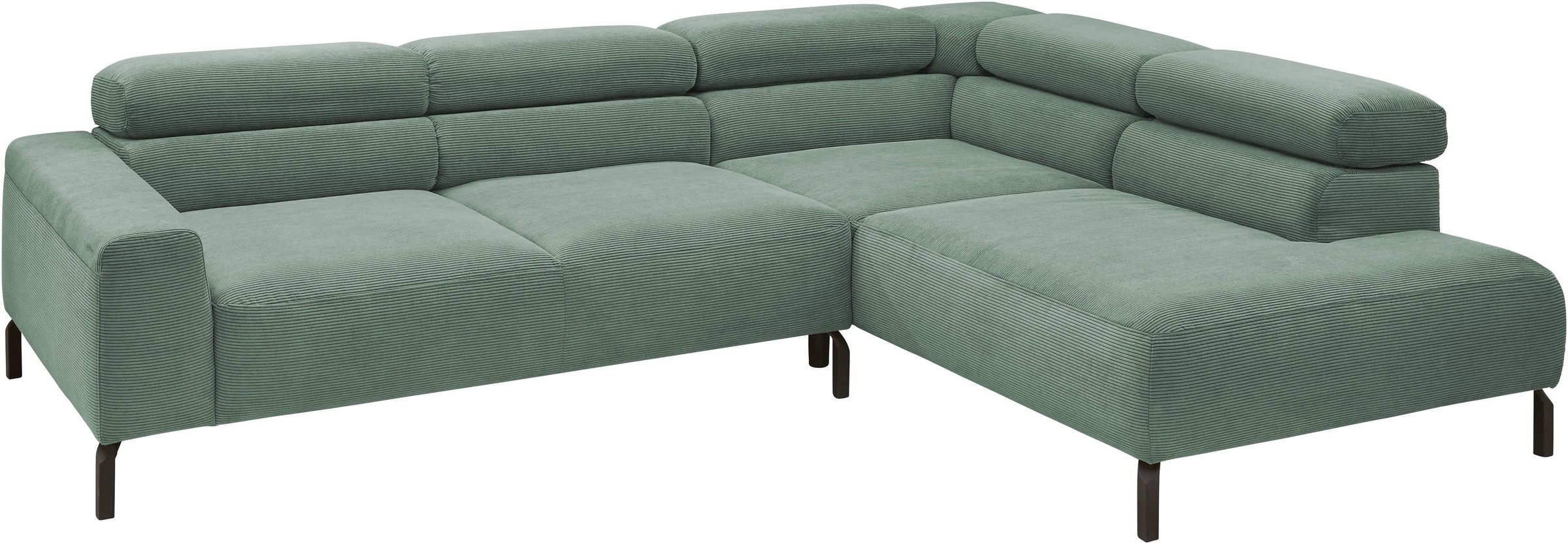 Places of Style Ecksofa »Antonelli, L-Form, inkl. Kopfteilverstellung, Breite 276 cm«, ohne Sitztiefenverstellung, in Feincord, grün