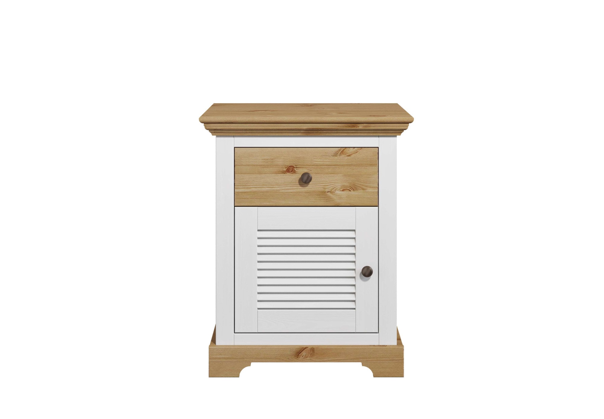 Home affaire Nachtkommode »Rauna, Landhausstil, edles Design mit Lamellen und Kassetten, 2 Farben«, (B/H/T 56/69/39cm), FSC® zertifiziertes Kieferholz, massive Qualität mit viel Stauraum