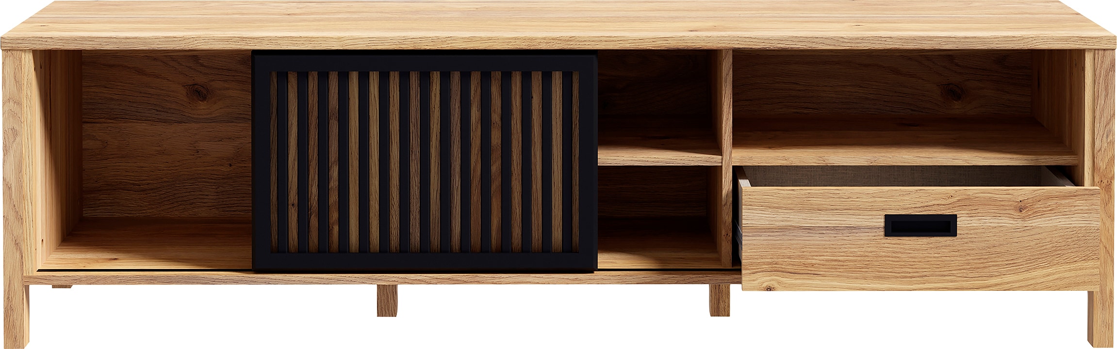 FORTE Lowboard »JytanaTV-Board, TV-Schrank«, Breite 174,8 cm, mit Lamellen-Schiebetüre, Mauvella Eiche / Schwarz