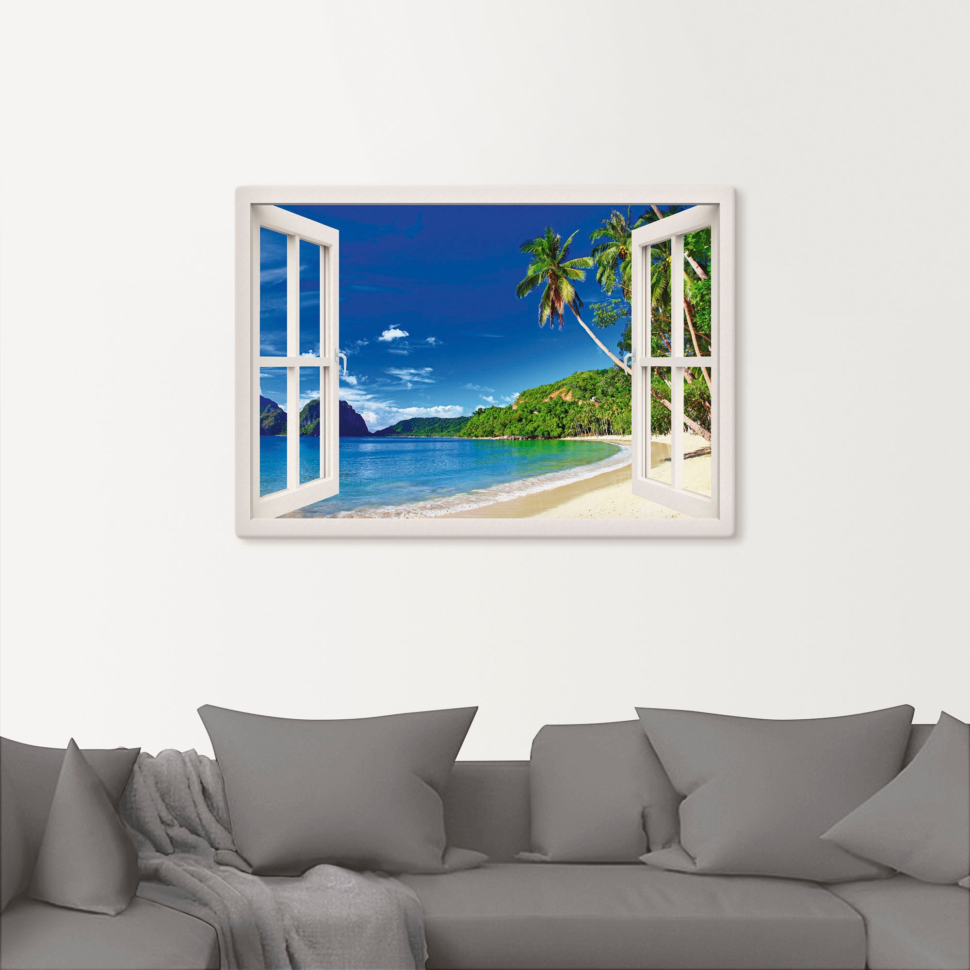Artland Wandbild »Fensterblick Paradies«, Fensterblick, (1 St.), als Alubild, Outdoorbild, Leinwandbild, Poster, Wandaufkleber