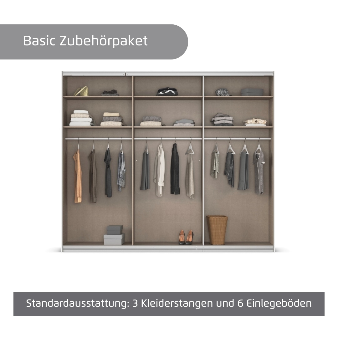 rauch Kleiderschrank »Schwebetürenschrank Garderobe Schrank TOP ANGEBOT Avola«, (in 3 verschiedenen Ausstattungen BASIC/CLASSIC/PREMIUM), mit eleganten Zierleisten in Chrom, Schwarz oder Weiß MADE IN GERMANY