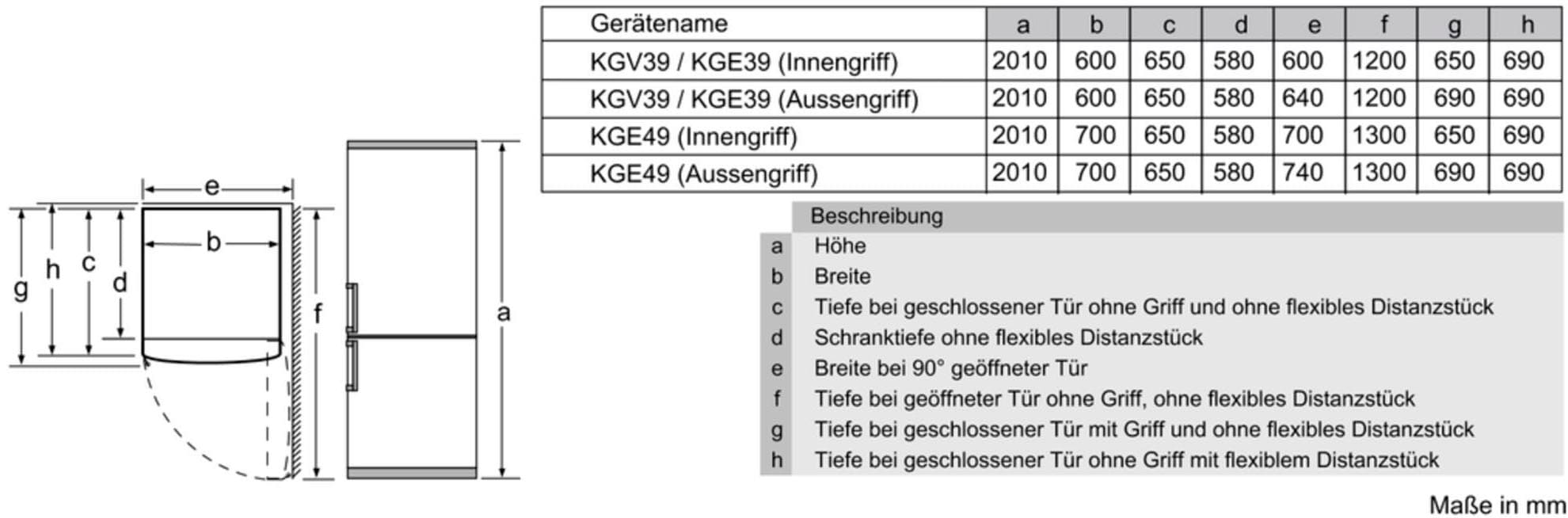 BOSCH Kühl-/Gefrierkombination »KGE39A«, KGE39ALCA, 201 cm hoch, 60 cm breit