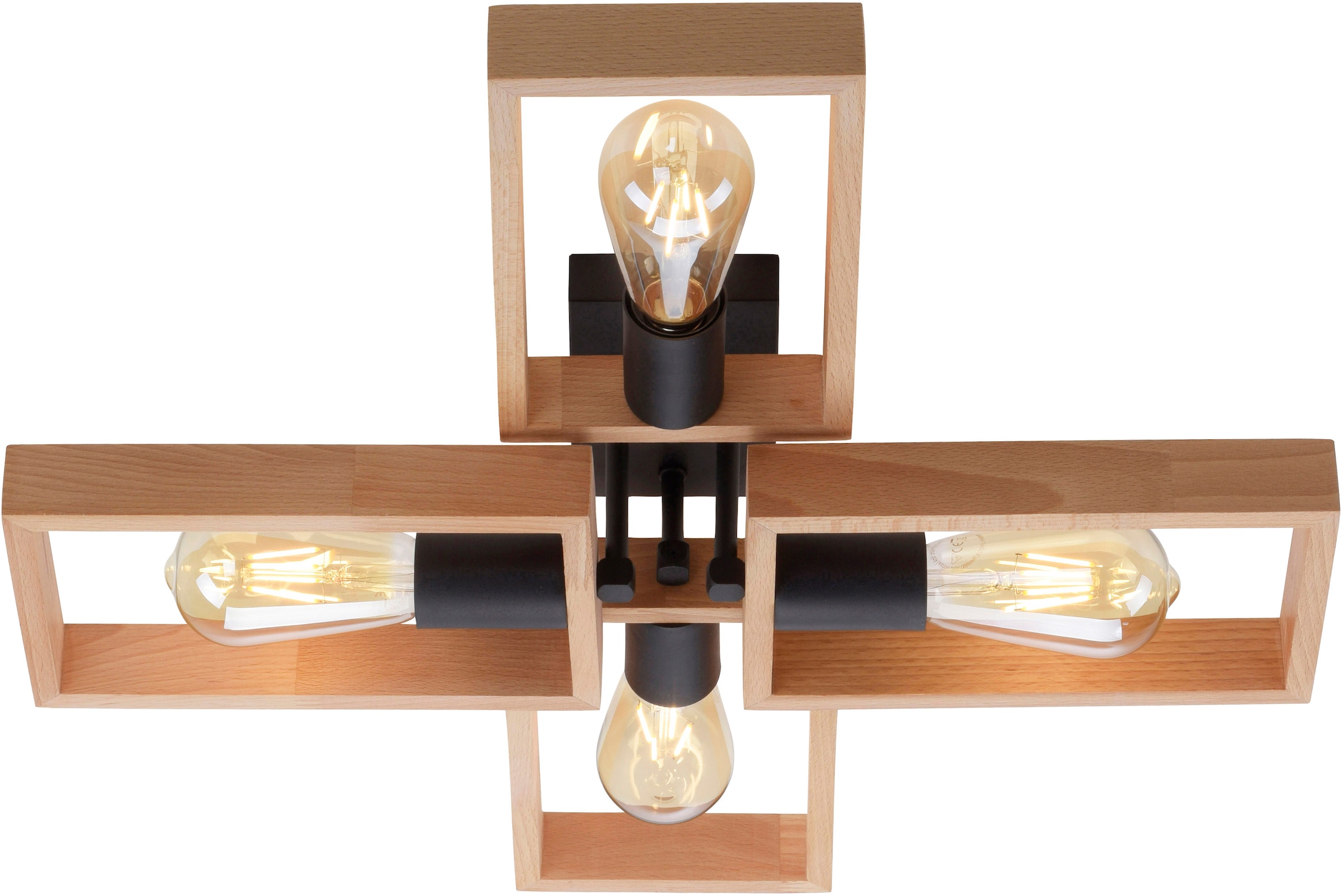 Home affaire Deckenleuchte »Nohen«, 4 flammig, Leuchtmittel E27 | ohne Leuchtmittel, Deckenlampe aus Holz (Akazienholz), geeignet für E27 Leuchtmittel