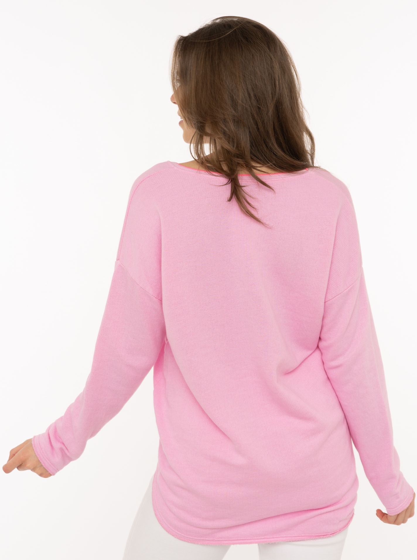 Zwillingsherz Sweatshirt »„Positive Mind Neon Kante”«, mit Kontrastnaht, V-Neck, washed out Optik, langarm
