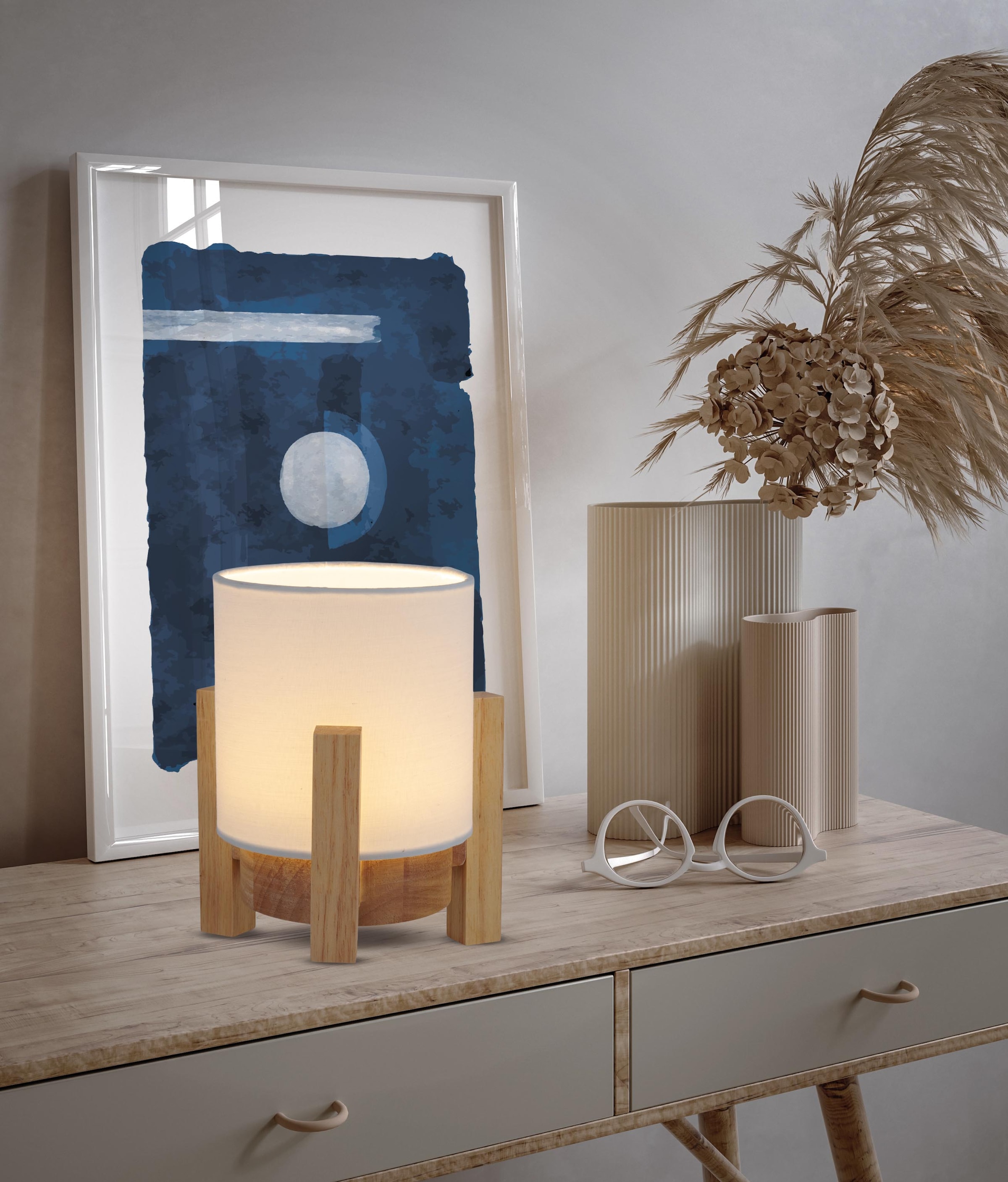 näve LED Tischleuchte »Madita« LED-Modul 1 Stk. Warmweiß Akkubetrieb, inkl. USB-C-Kabel, Holzgestell, Textilschirm, dimmbar