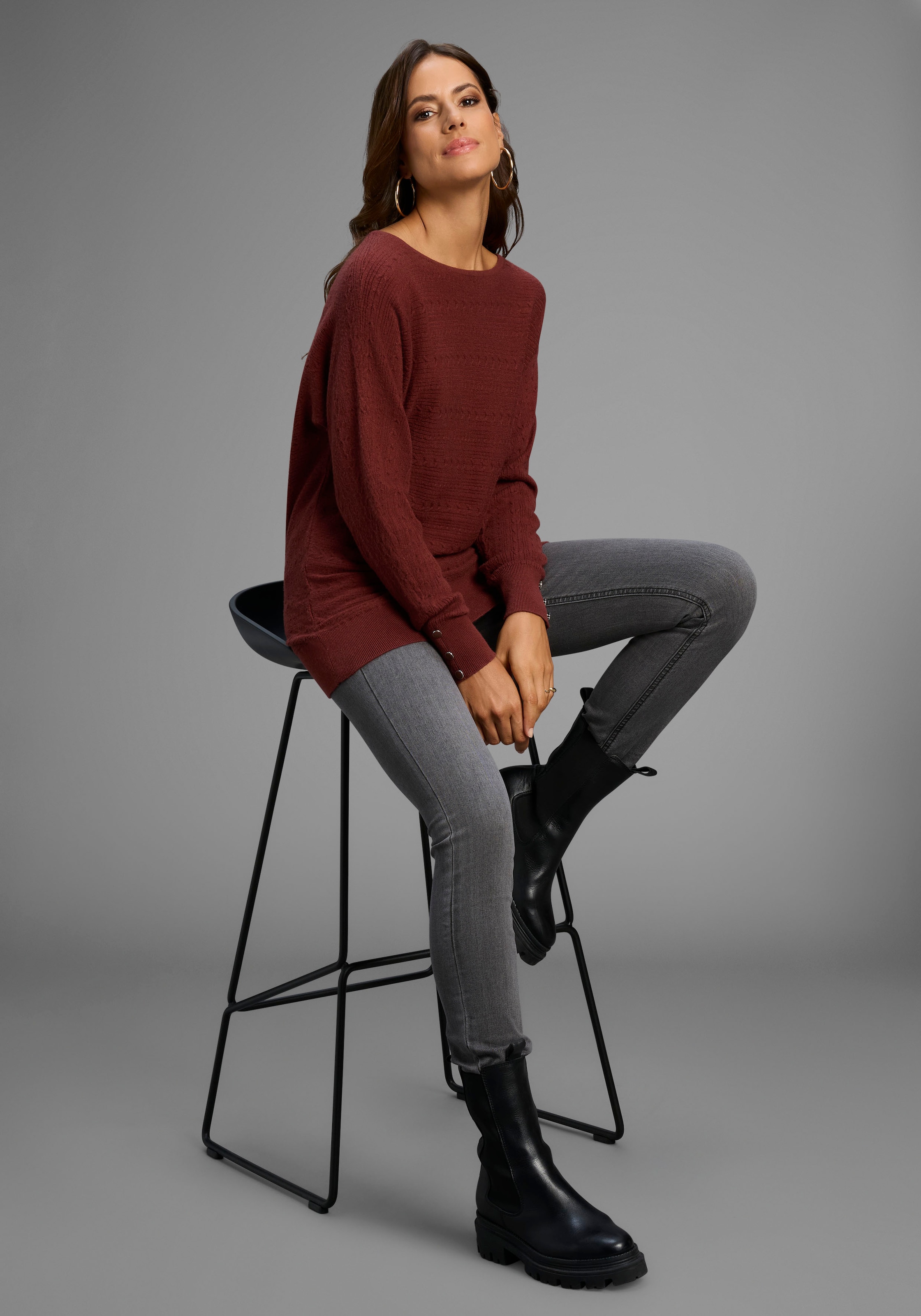 Laura Scott Fledermauspullover kuscheliger Winterstrick mit Zopfstrickmuster - NEUE KOLLEKTION