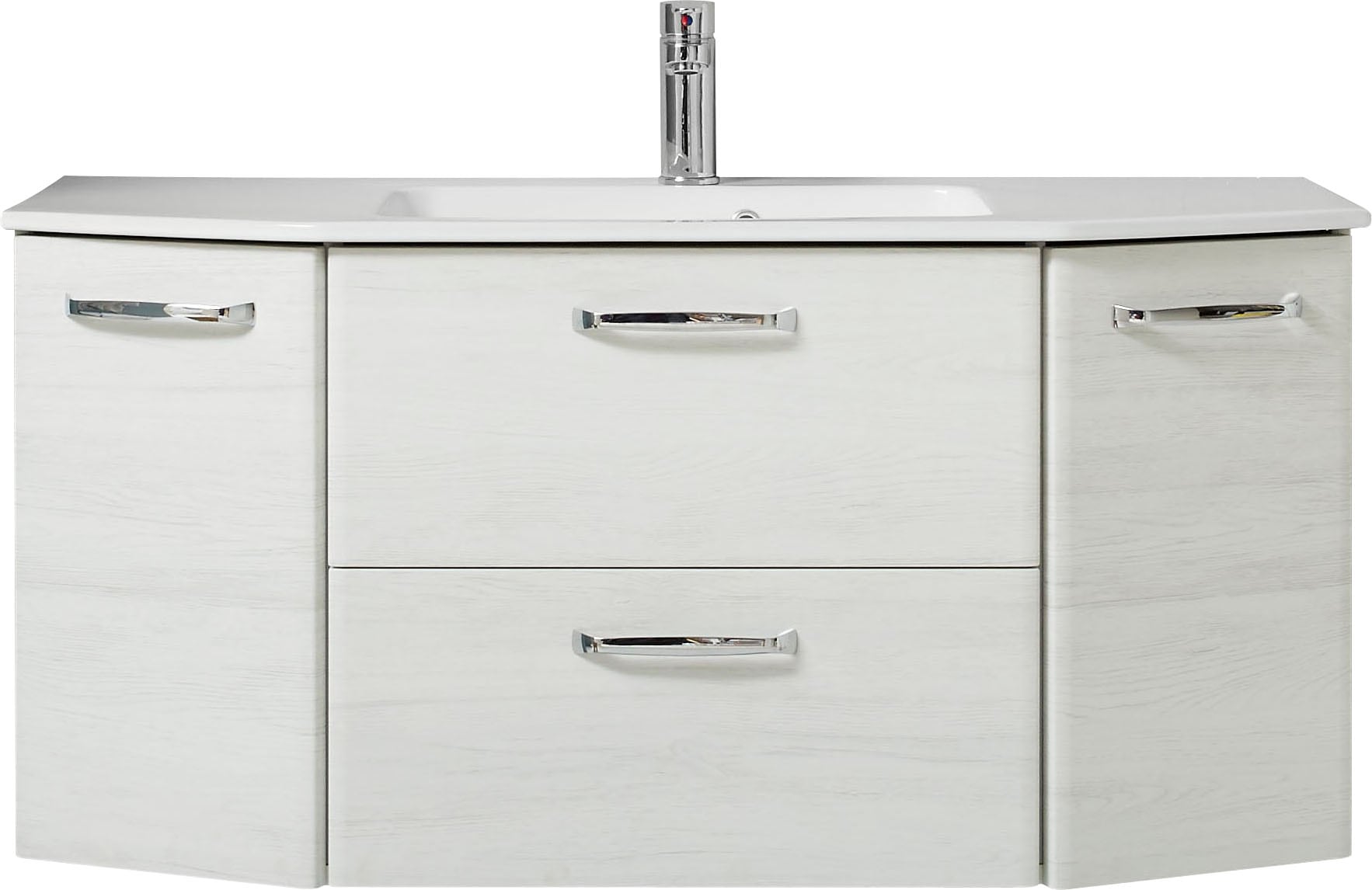 Saphir Waschtisch »Quickset Waschplatz inkl. Keramikwaschtisch, 112 cm breit, 2 Türen«, Unterschrank mit Waschbecken, inkl. Türdämpfer, Griffe Chrom Glanz