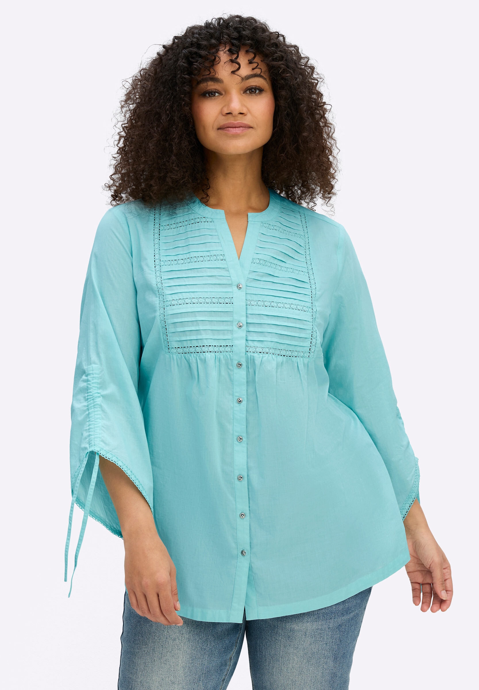 sheego by Joe Browns Klassische Bluse »3/4-Arm-Bluse Baumwollbluse mit Spitze und Biesen«