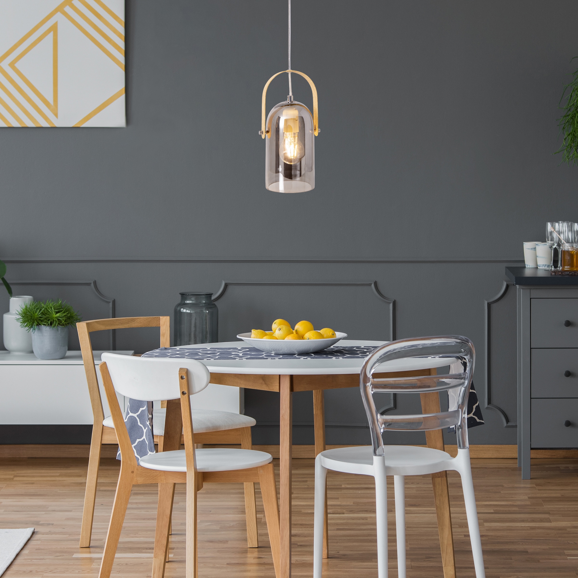 näve Pendelleuchte »Vidrio«, 1 flammig, Leuchtmittel E27 | ohne Leuchtmittel-Leuchtmittel wechselbar, 1x E27 max. 40W,Glas Colour:smoke/silver, mirrored, natural, chrome