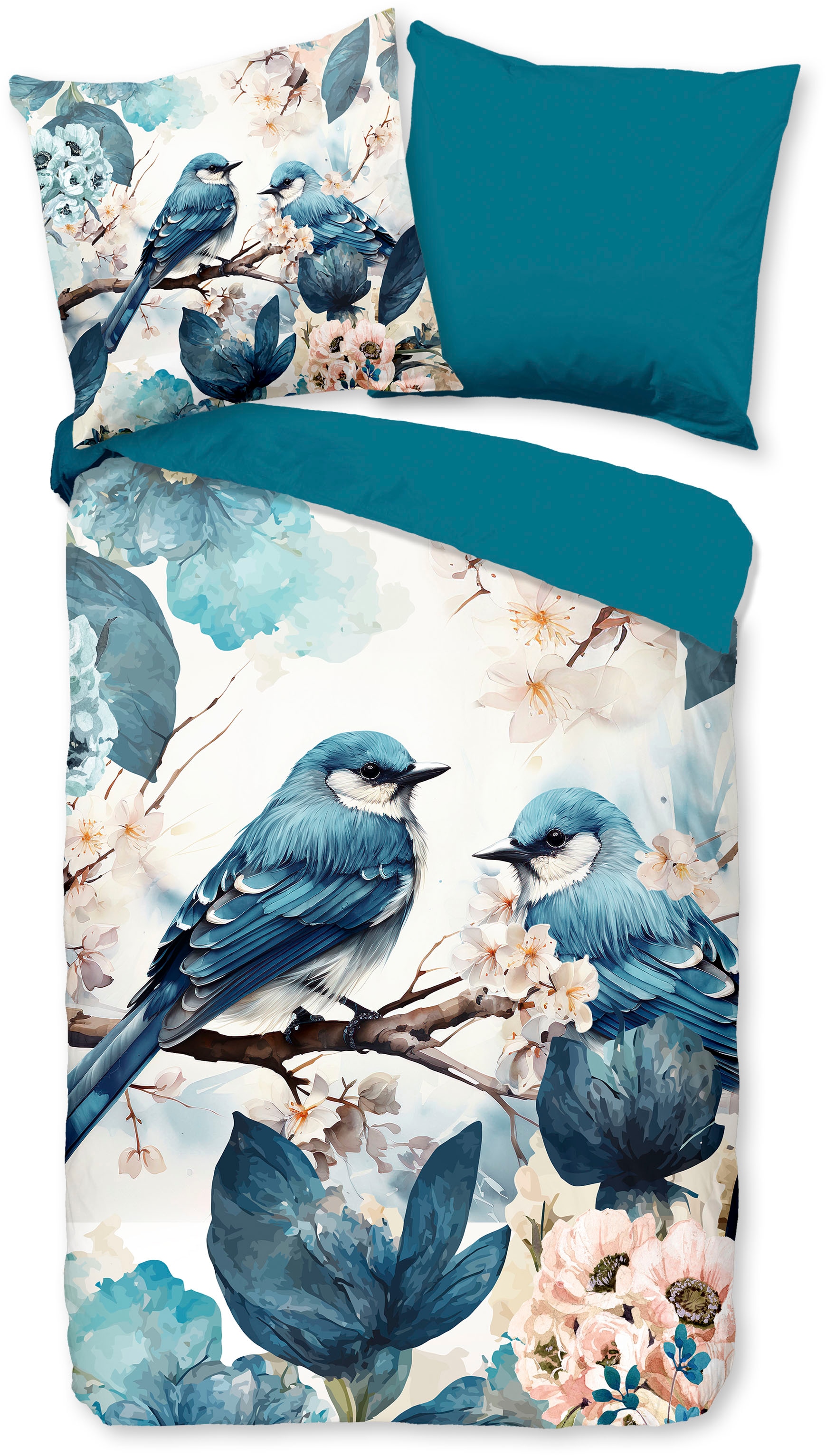 PURE luxury collection Wendebettwäsche »Zari«, Mikrofaser, 135x200, 2 Teilig, Wendeoptik, Vogel, Blumen,...