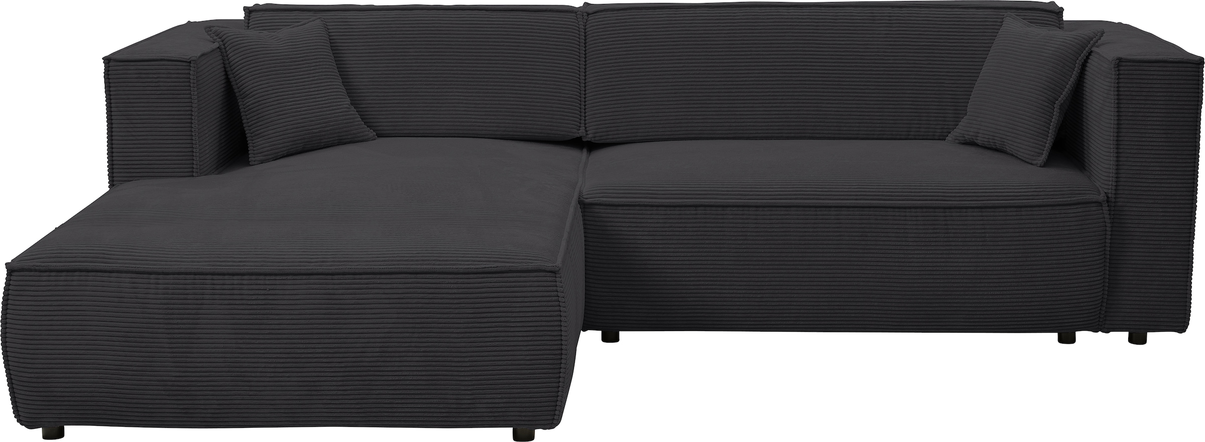 WERK2 Ecksofa »Atlanta-New, modernes Design, Stellmaße 280x147cm, L-Form, Kedernaht«, hoher Komfort, Schlaffunktion & Bettkasten, Cord, Anthrazit