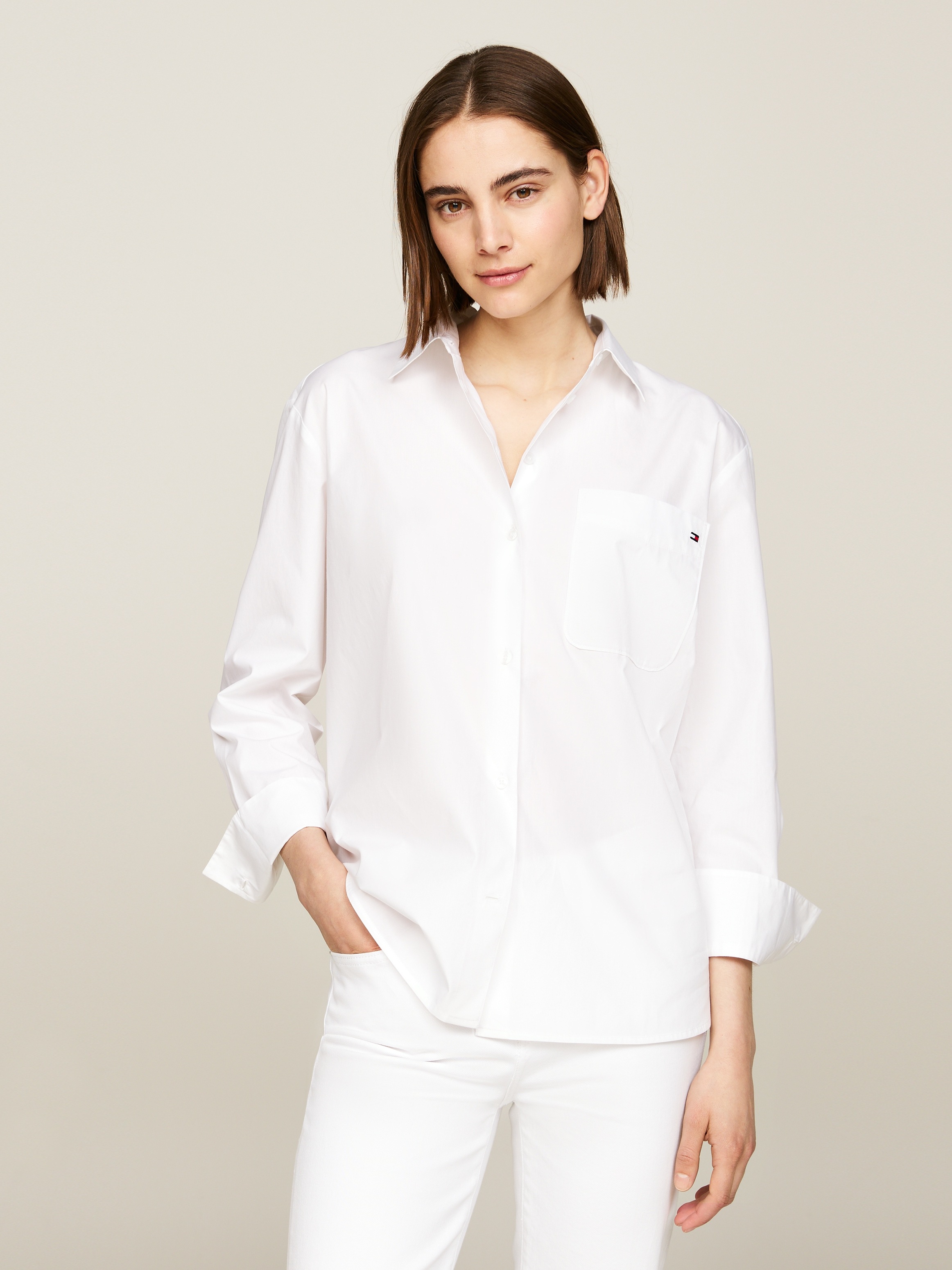 Tommy Hilfiger Hemdbluse »SOLID COTTON EASY FIT SHIRT«, mit Brusttasche