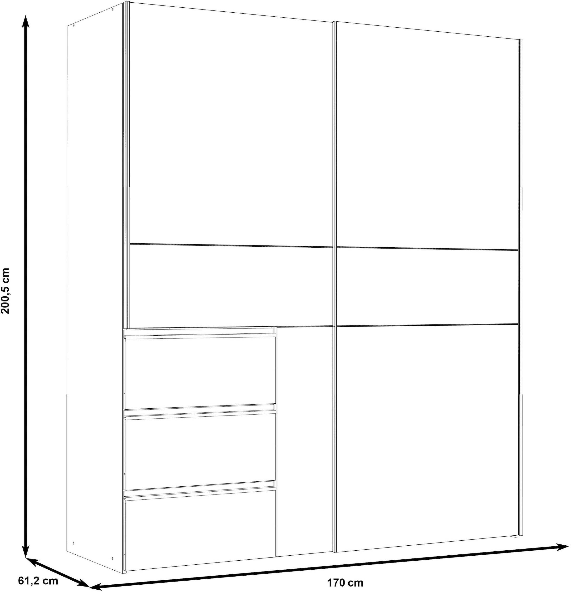 FORTE Schwebetürenschrank »Winn, Schiebetürenschrank mit 3 Schubladen, Made in Europe«, verschiedene Größen und Farben, sehr viel Stauraum