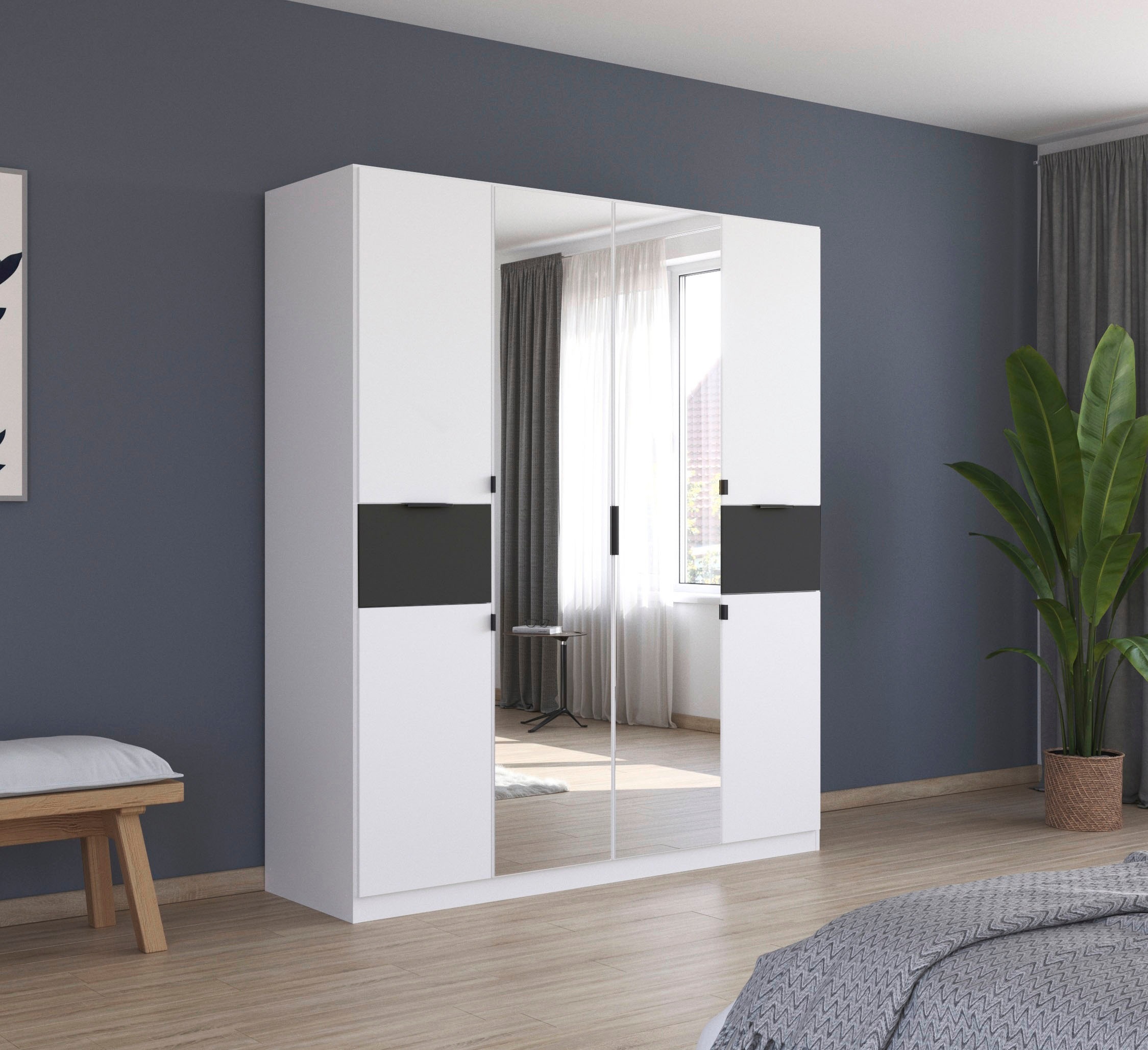 rauch Drehtürenschrank »Kleiderschrank Schrank Garderobe Wäscheschrank TICAO«, (Schubladen in der Höhe variabel positionierbar), mit 2 geräumigen Schubladen, viel Stauraum MADE IN GERMANY