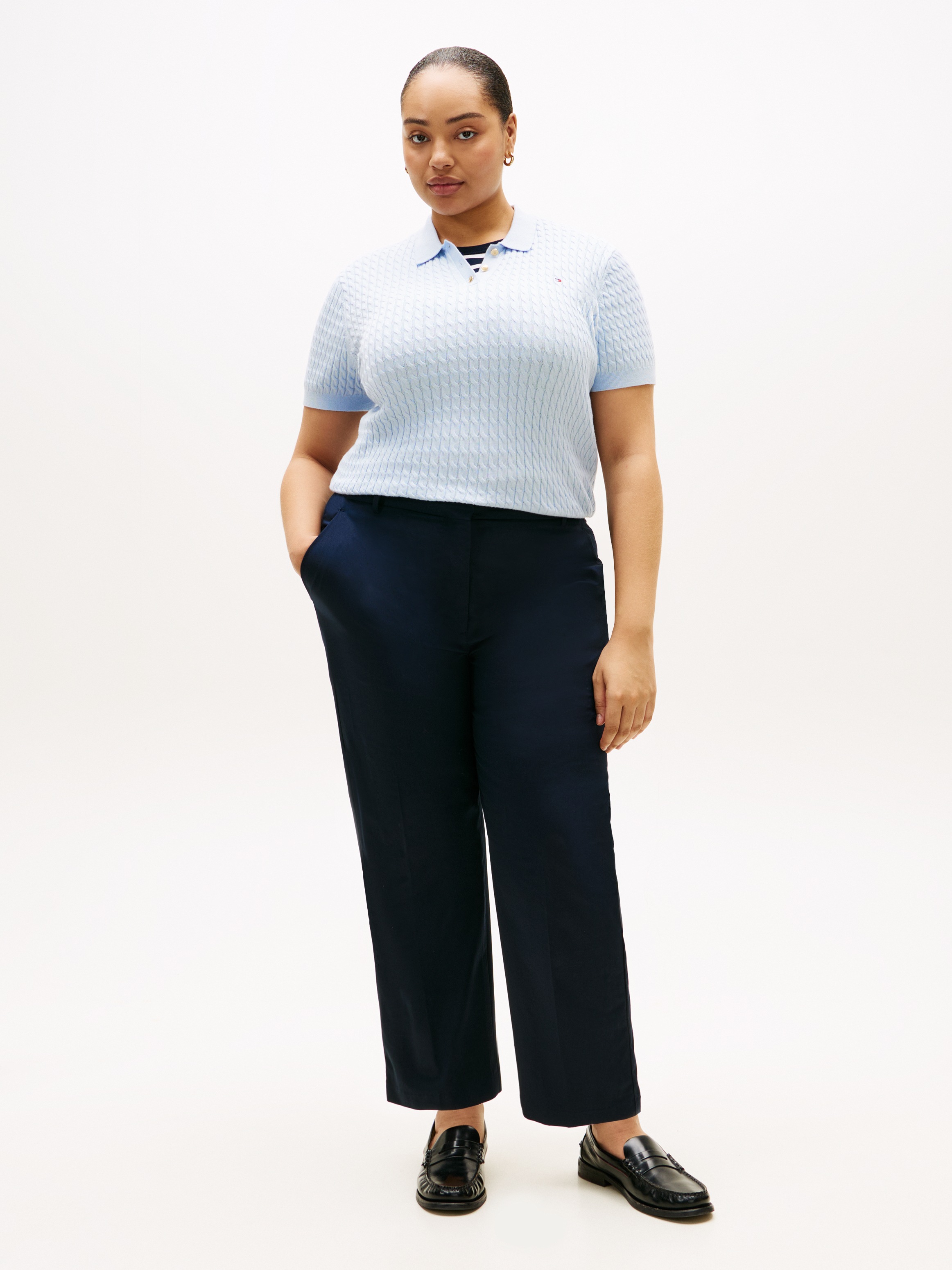 Tommy Hilfiger Curve Polokragenpullover »CRV CO CABLE FINE GG POLO S/S« in großen Größen, mit Zopfmuster