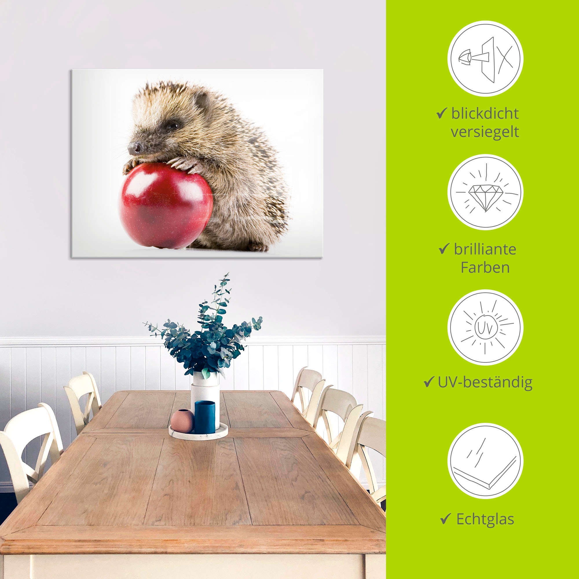 Artland Glasbild »Glücklicher Igel«, Wildtiere, (1 St.), in verschiedenen Größen