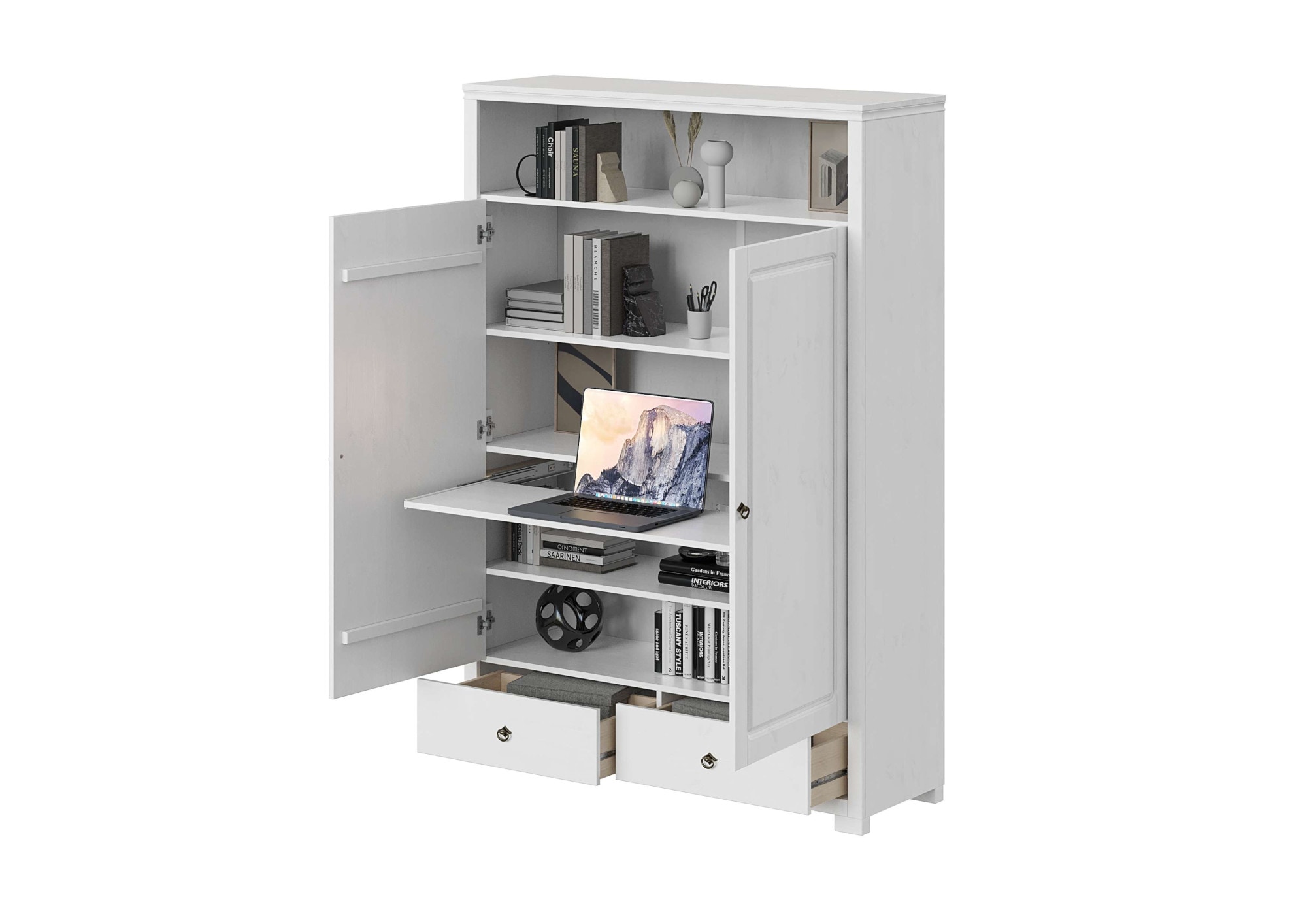 OTTO home Wäscheschrank »Clarius, Neuheit! Smarter ALLESKÖNNER, Mehrzweckschrank, Büroschrank«, (H/B/T ca. 178,4/124/40cm), mit Ausziehregal, Schublade, stabil + langlebig, Massivholz made in EU