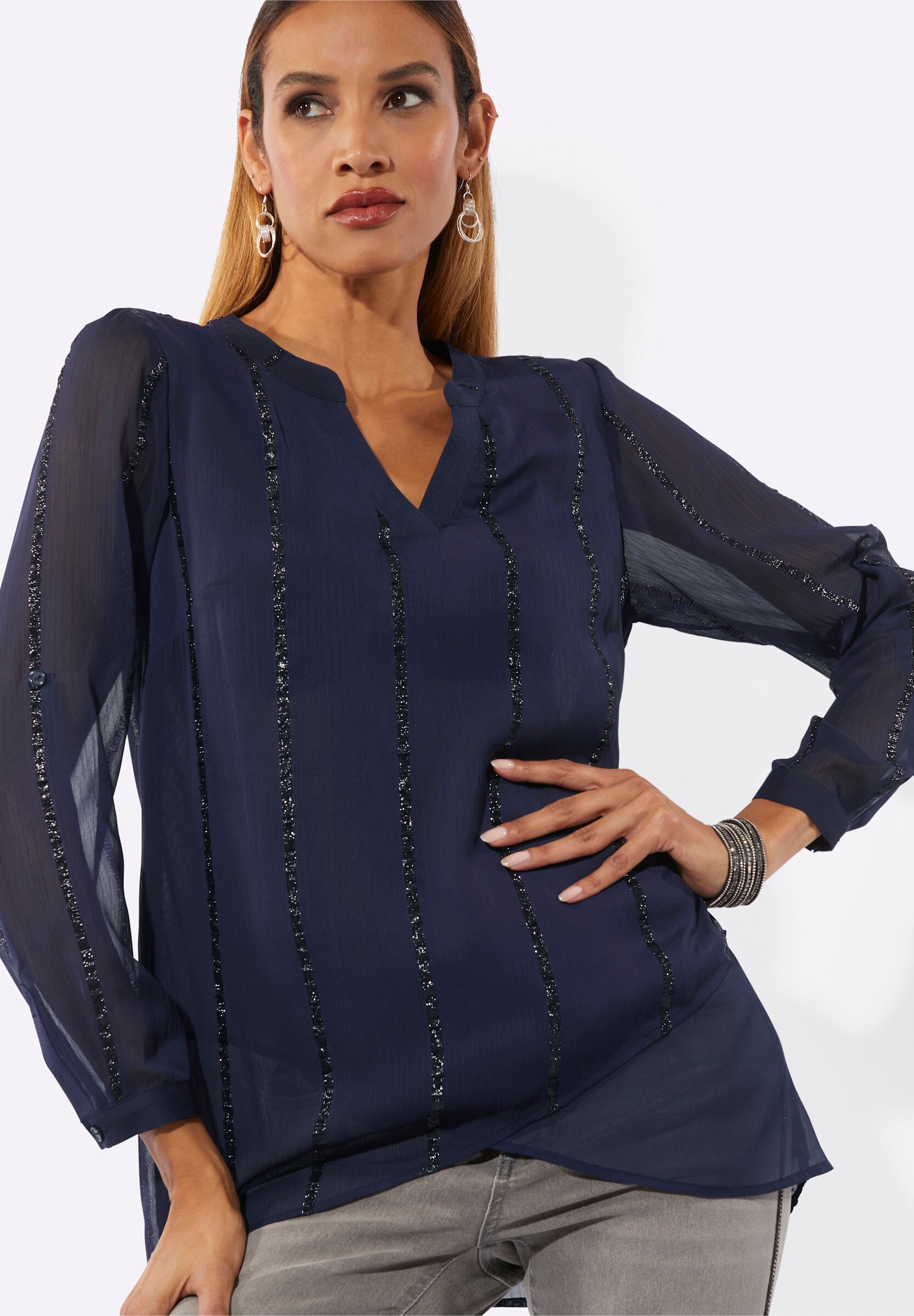 creation L Klassische Bluse »Longbluse Longbluse mit Glanzstreifen«