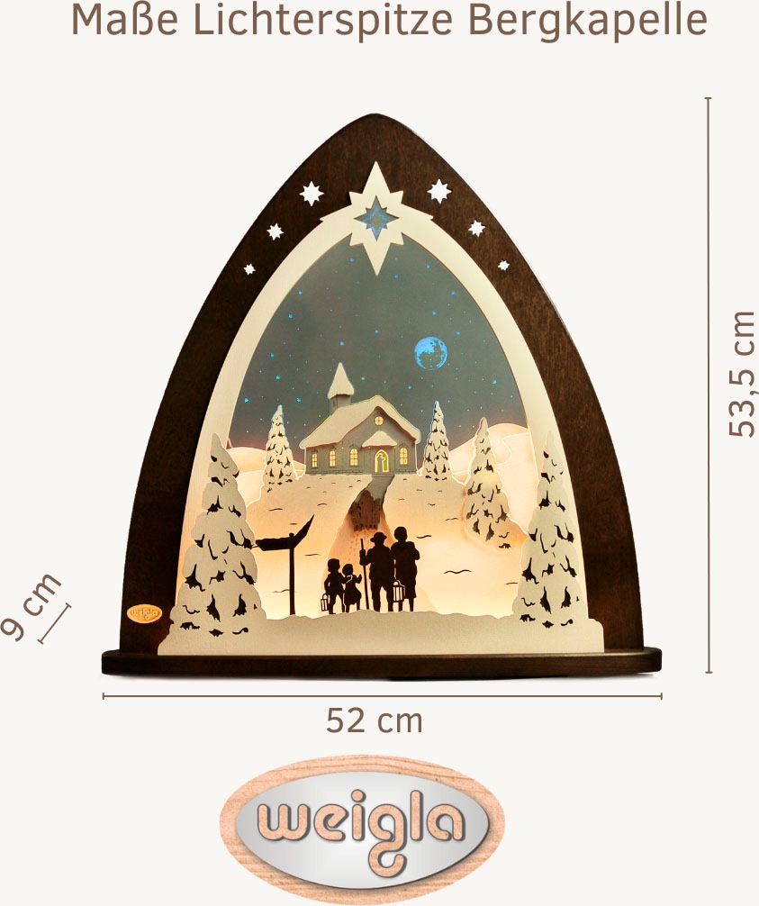 Weigla Lichterbogen »LED Bergkapelle, Lichterspitze aus Holz & Acrylglas, Made in Germany« 1 Stk. Erzgebirge garantiert, Weihnachtsdeko Innen, Weihnachtsbeleuchtung