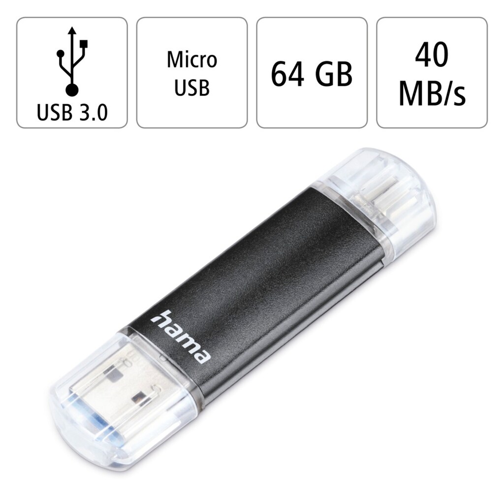 Hama USB-Stick »USB-Stick "Laeta Twin", USB 3.0, 16 GB, 40MB/s, Schwarz«, (Lesegeschwindigkeit 40 MB/s)