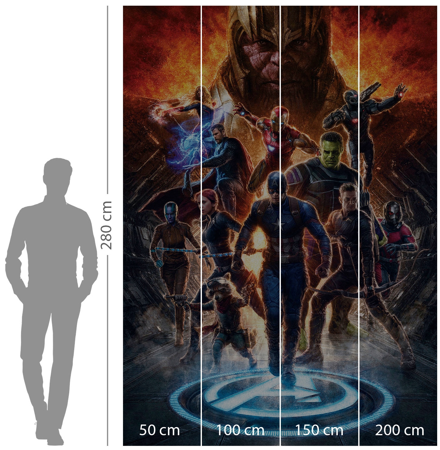 Komar Vliestapete »Digitaldruck Vlies - Avengers vs Thanos - Größe 200 x 280 cm«, bedruckt, Kinderzimmer