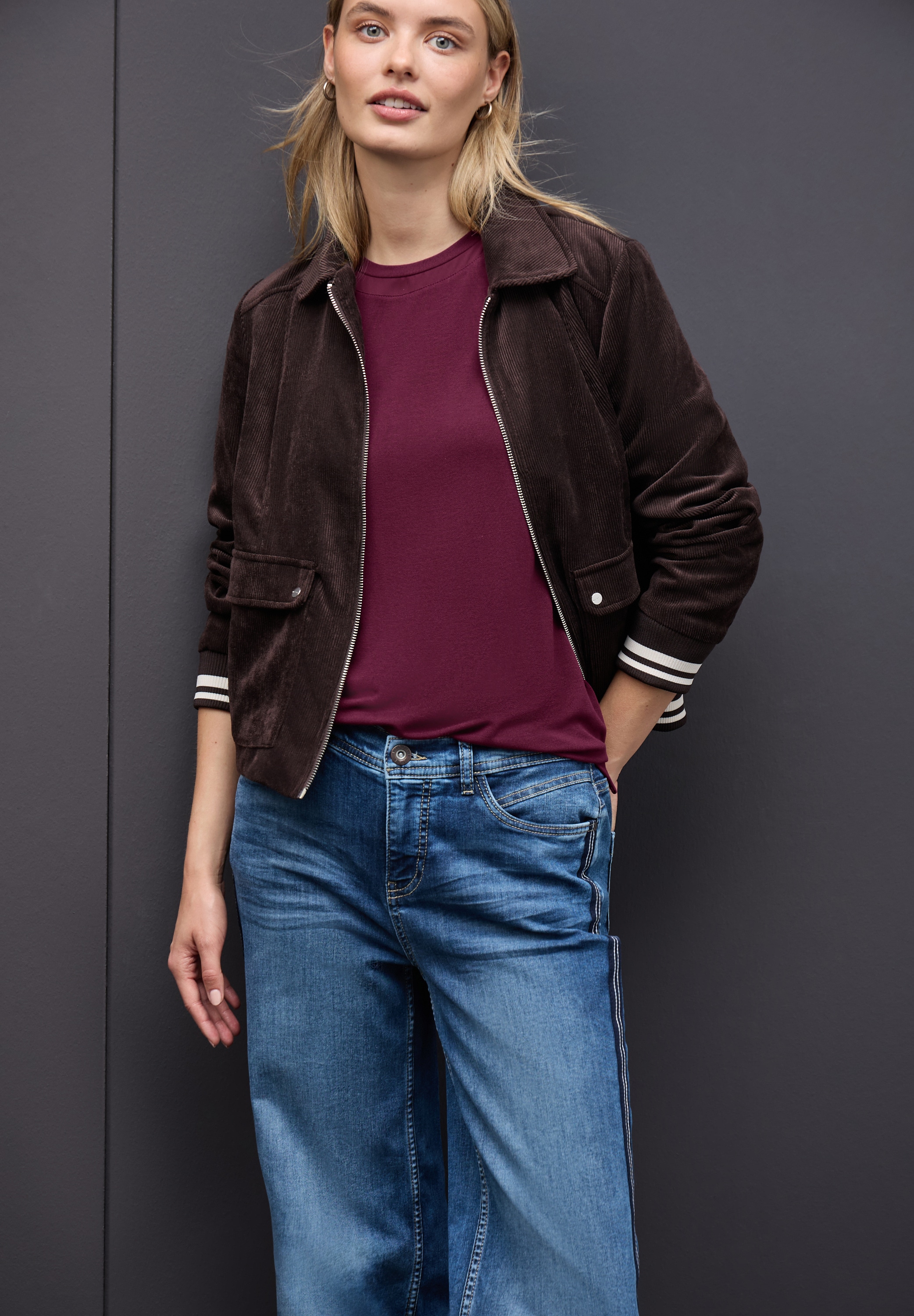 STREET ONE Kurzarmshirt mit Chiffon-Detail