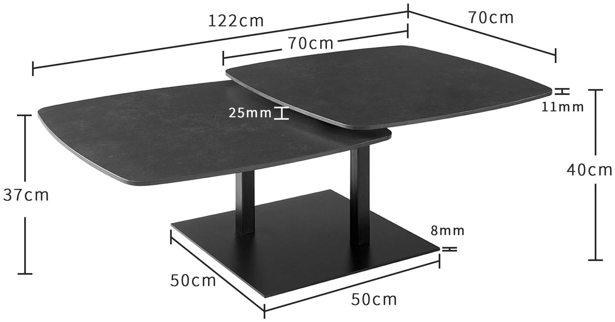 OTTO home Couchtisch »Orsini« mit verschiebbarer Tischplatte in Steinoptik, robustem Metallgestell