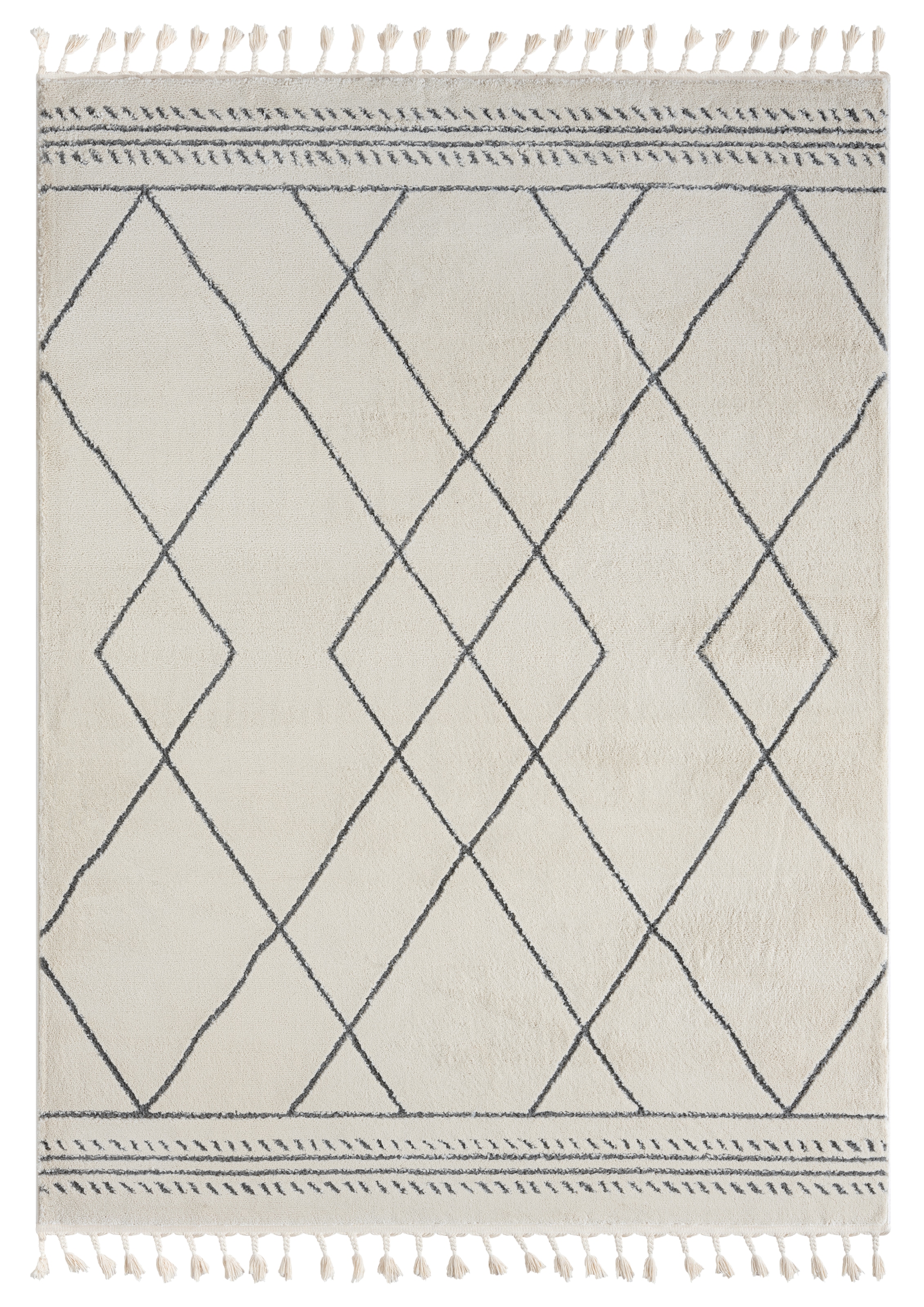 Myflair Möbel & Accessoires Hochflor-Teppich »Moroccan Design Lagerräumung«, rechteckig, 24 mm Höhe, modern, marokkanisches Design, Rauten Muster, weich, mit Fransen