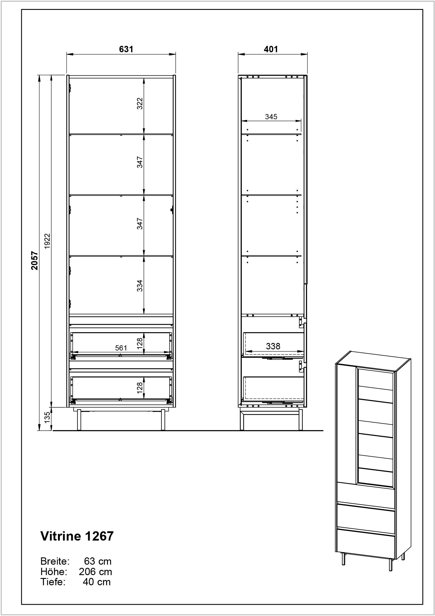 GERMANIA Wohnzimmer-Set »Cantoria«, (Set, 3 St.), mit Lowboard, Wandboard, Vitrine, griffloses Design