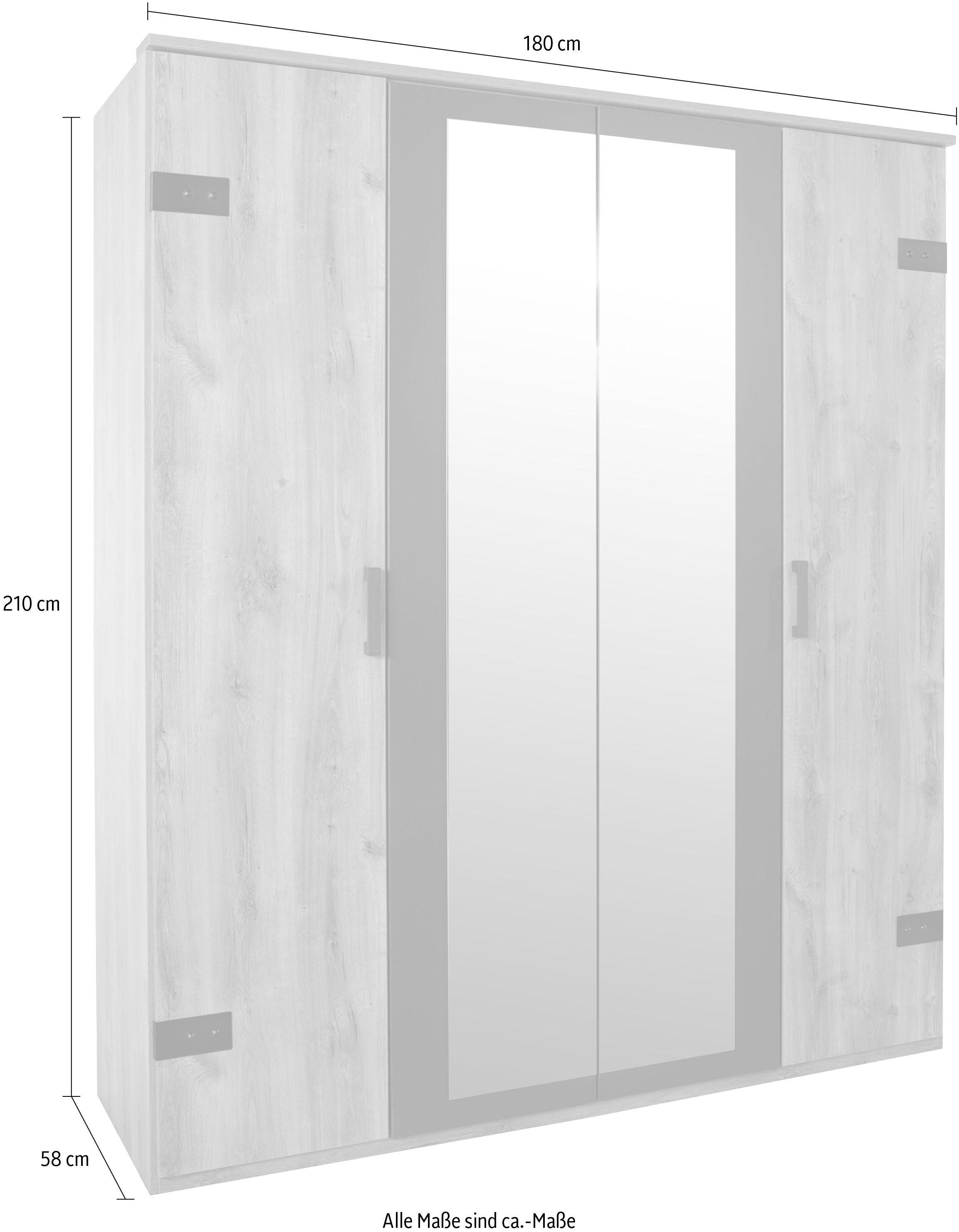Wimex Drehtürenschrank »Malmö, Kleiderschrank mit Spiegel, Made in Germany«, im Industrial Look, 180 oder 225cm breit