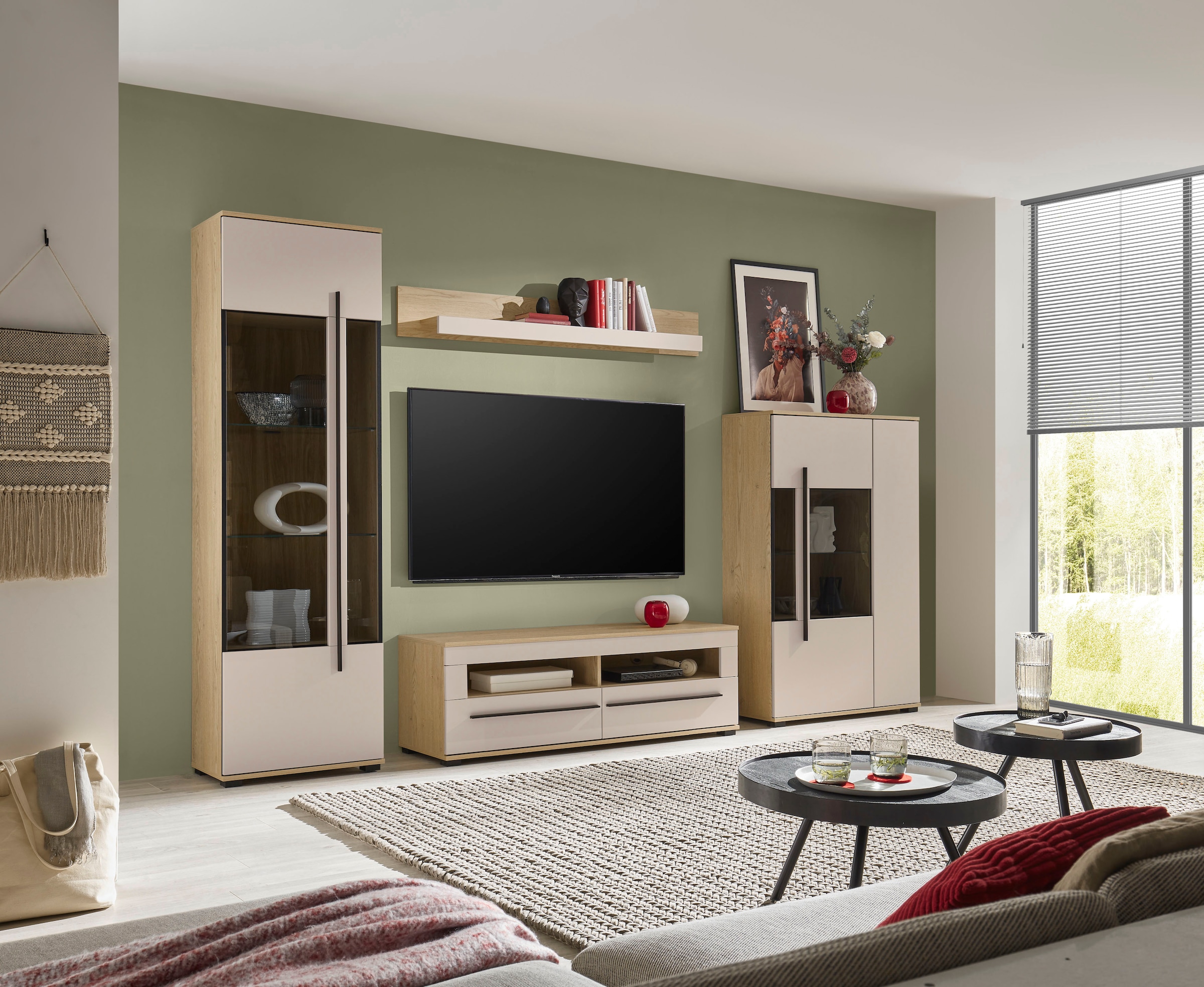 Home affaire Wohnwand »Cantara, Anbauwand, Wohnzimmer-Set, in Eiche Evoke, Weiß oder Kaschmir« Set, 