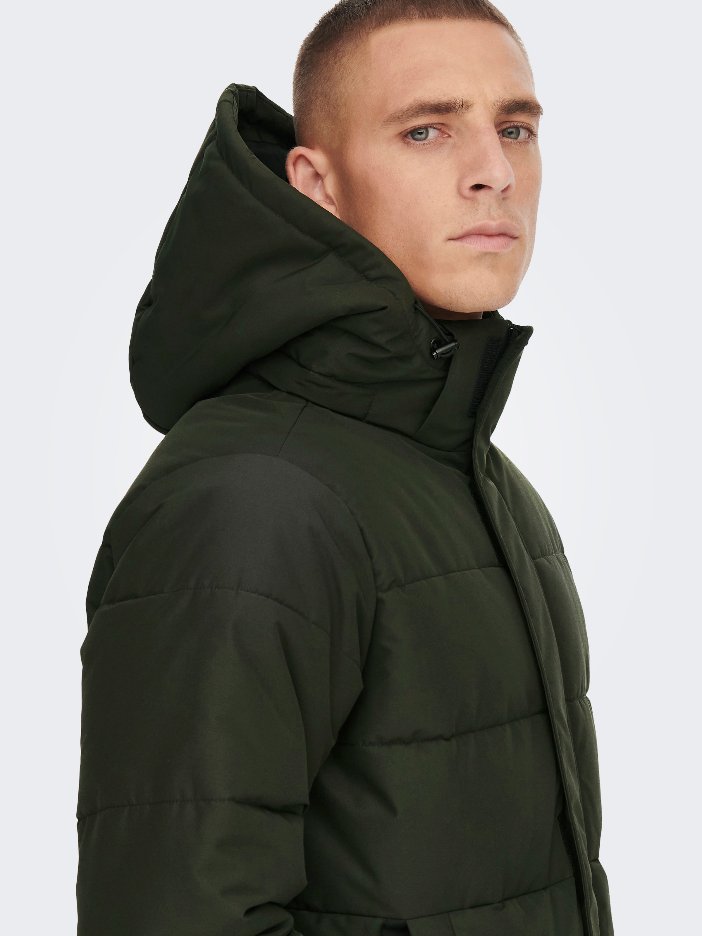ONLY & SONS Steppjacke »ONSCARL LIFE LONG QUILTED COAT NOOS OTW« mit Kapuze