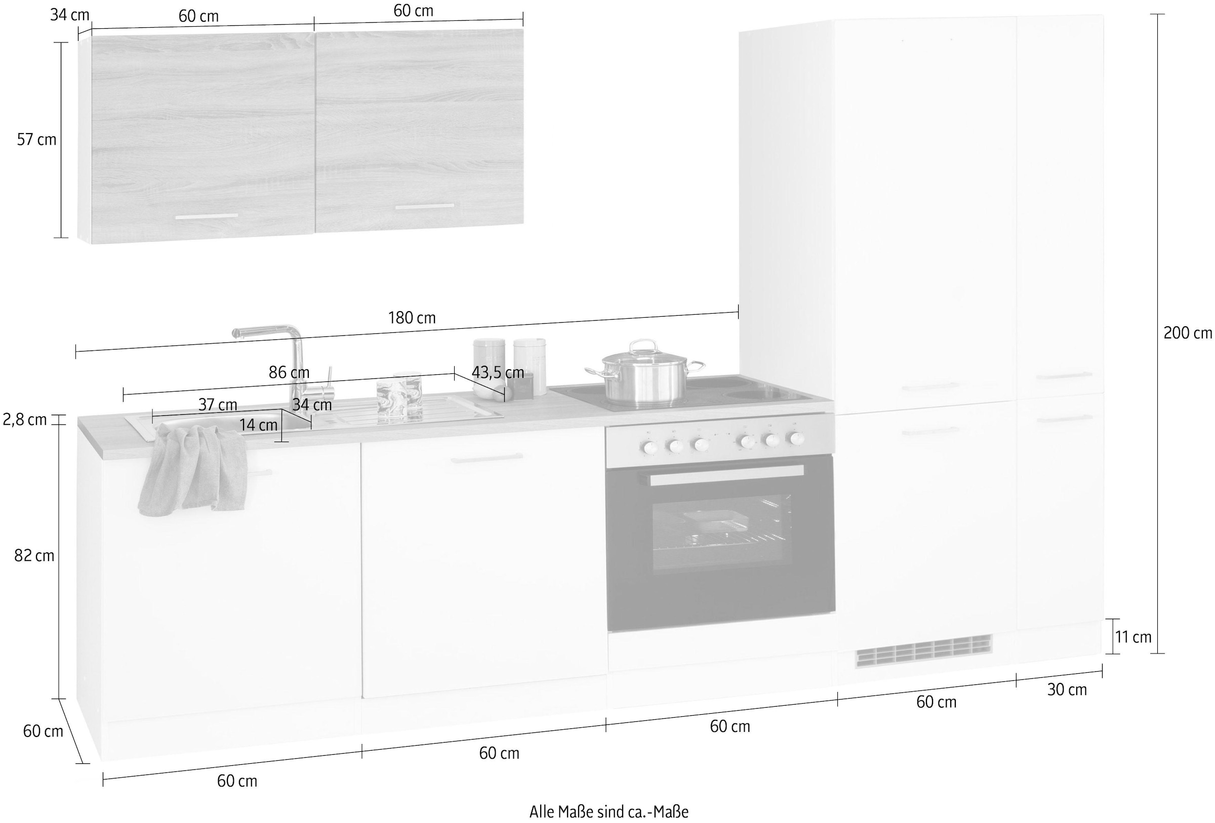 KOCHSTATION Küchenzeile »KS-Visby«, ohne E-Geräte, 270 cm, für Kühl/Gefrierkombination und Geschirrspüler