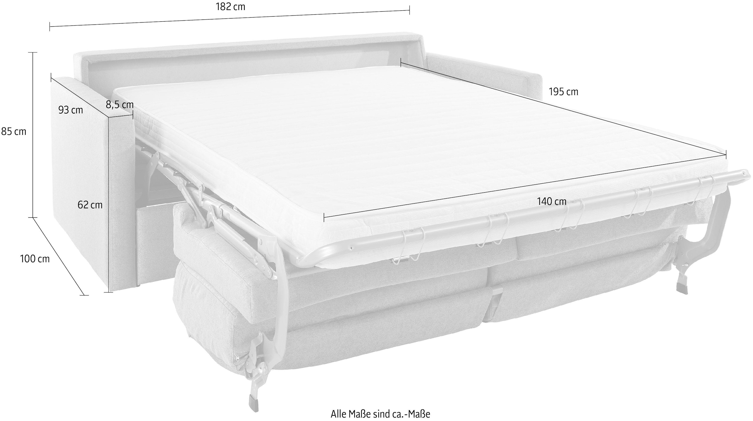 Places of Style Schlafsofa »GOLDPOINT 182cm, Dauerschläfer, Liegefläche 140/200 cm,«, 3-Sitzer mit Bettfunktion, Bonell-Federkernmatratze